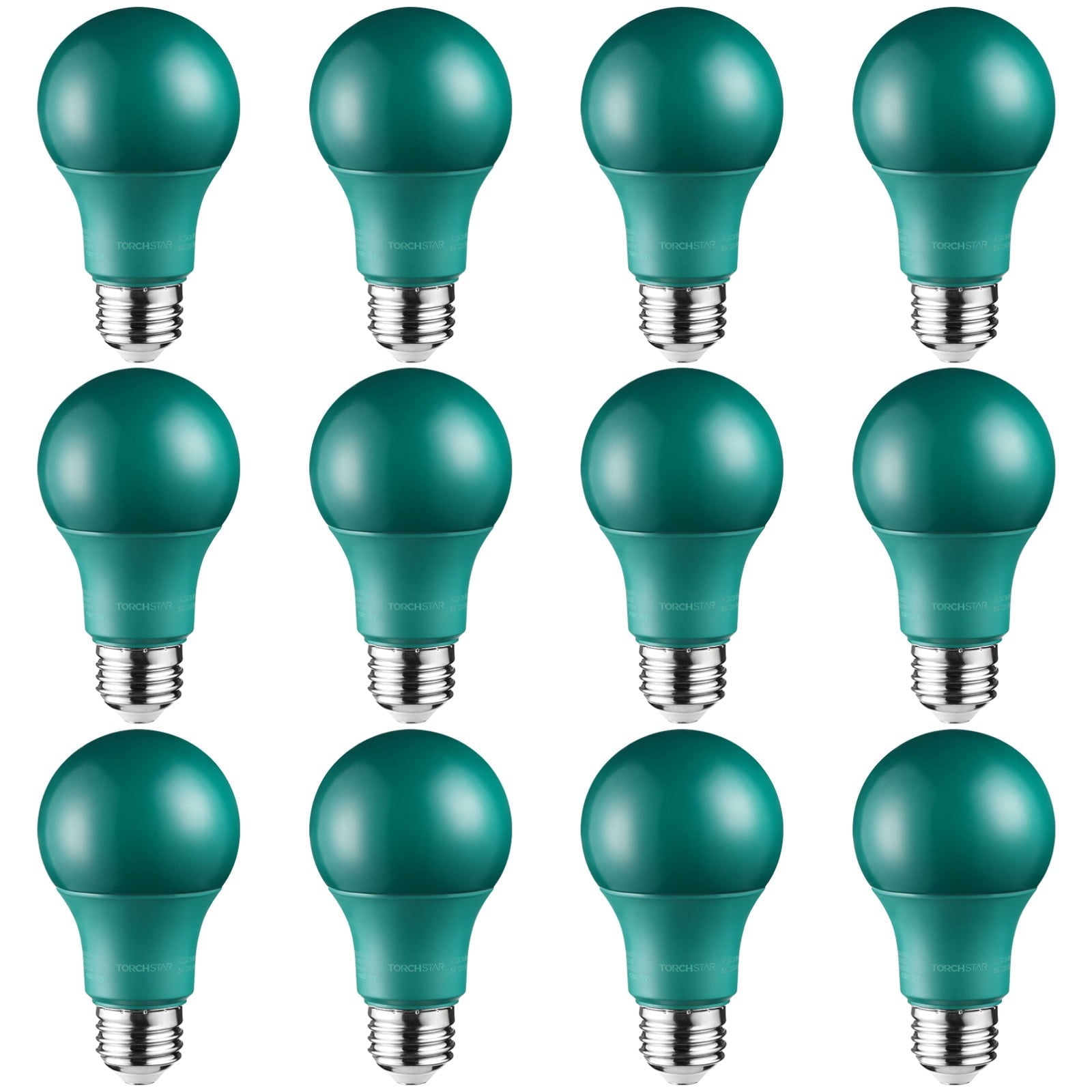 LED A19 Green Bulbs, 8W (40W Equivalent) Light Bulb, E26/E27 Base, Outdoor Bug Free Lights for Porch, Patio, Backyard, Entry Way, Pack of 12