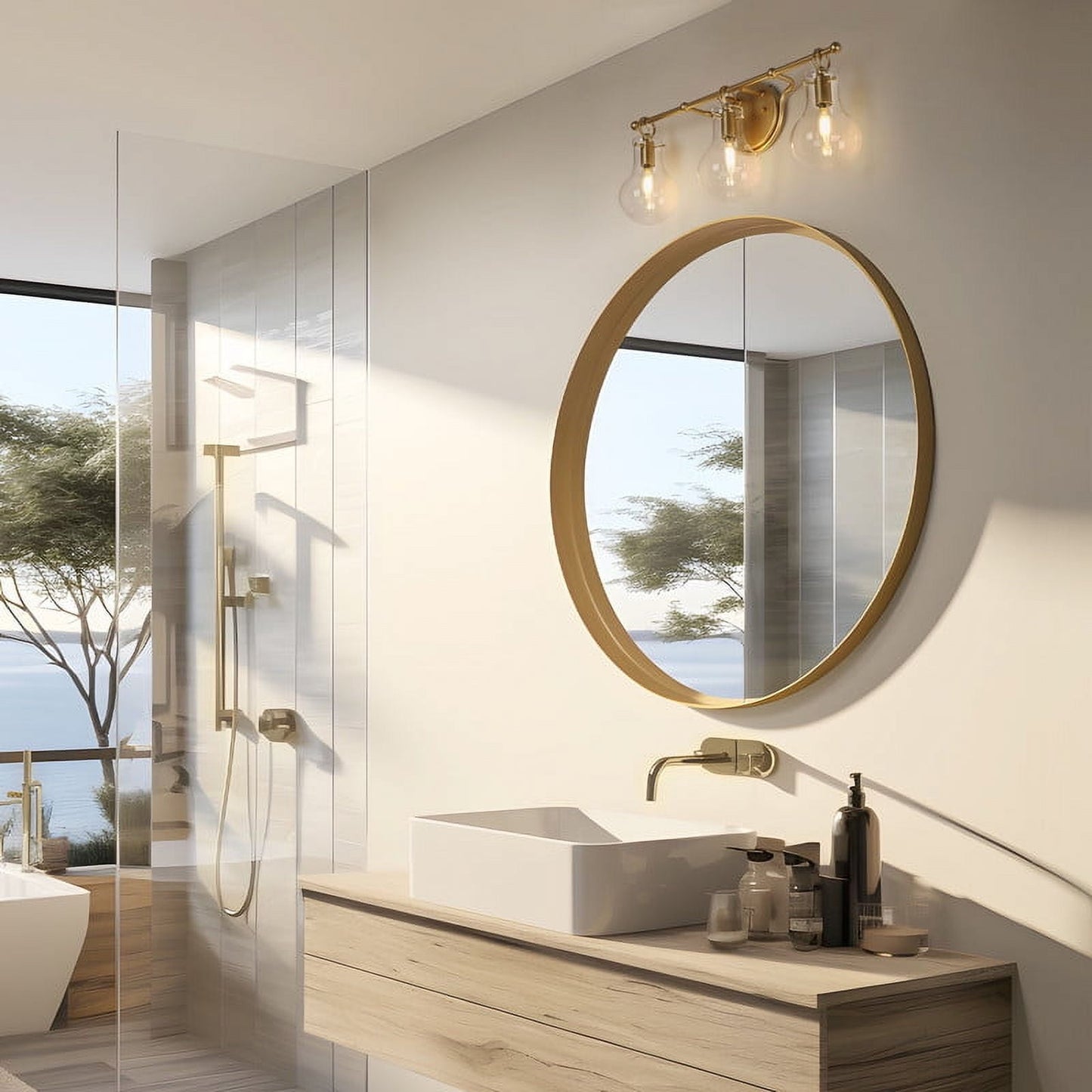 LNC Phosphenes 22-in 3-Light Matte Gold LED Modern/Contemporary Vanity Light Bar