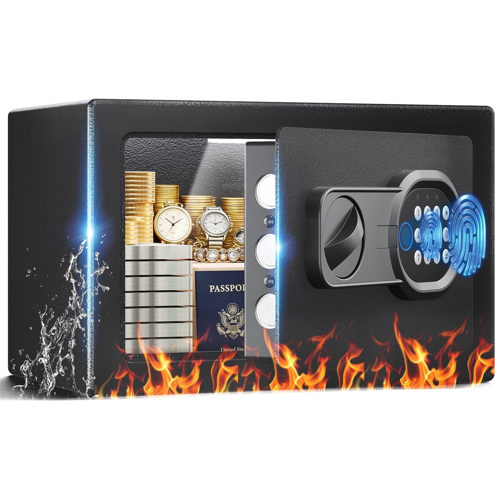 LUCKLIFE Biometric Fingerprint Safe Box, 0.44 Cu Ft Small Home Security Safe with Electronic Keypad, Shelf & Wall Mount Kit