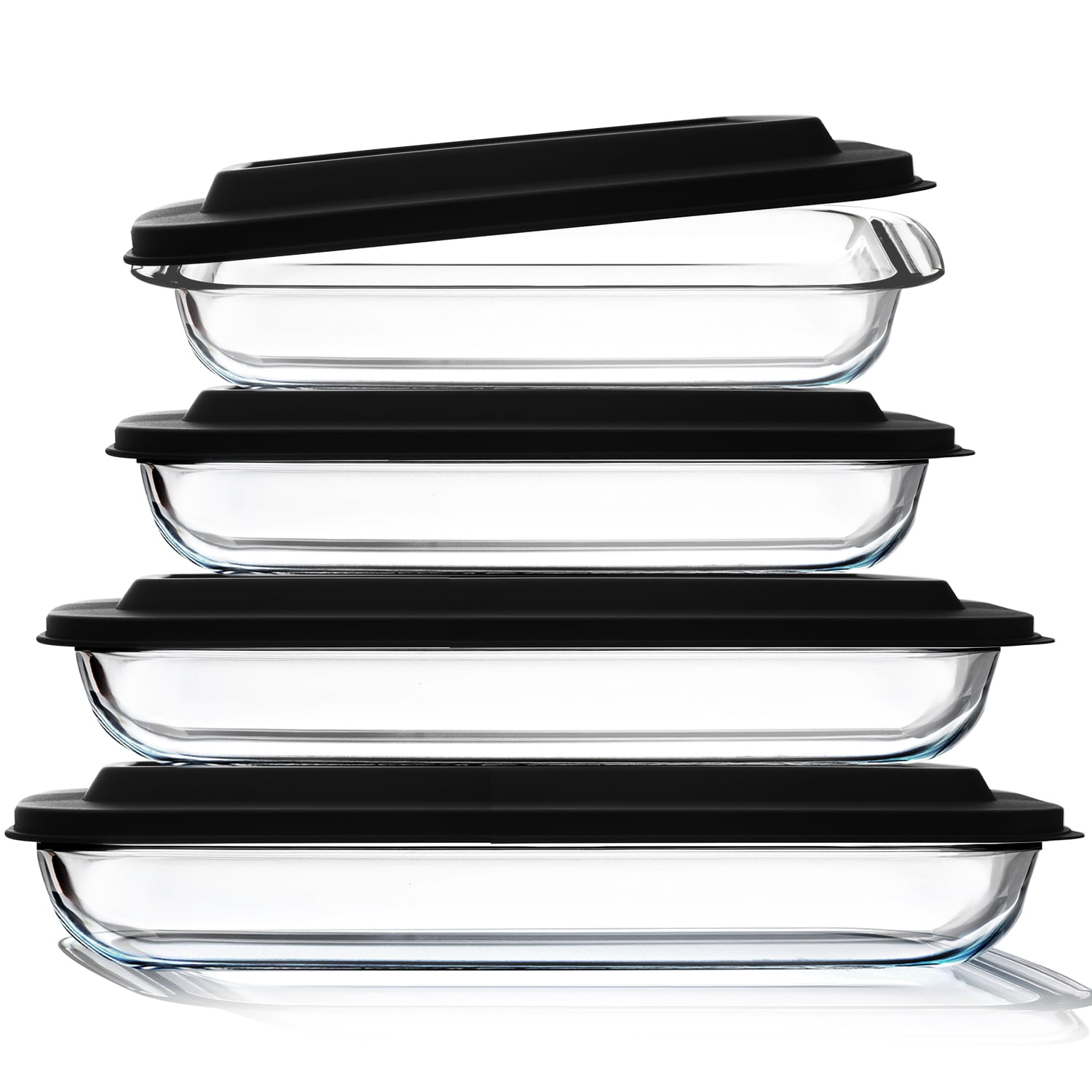 LammaLoe Glass Baking Dish with Lids, 8 Piece, Deep Casserole Dish, Rectangular Pans for Baking