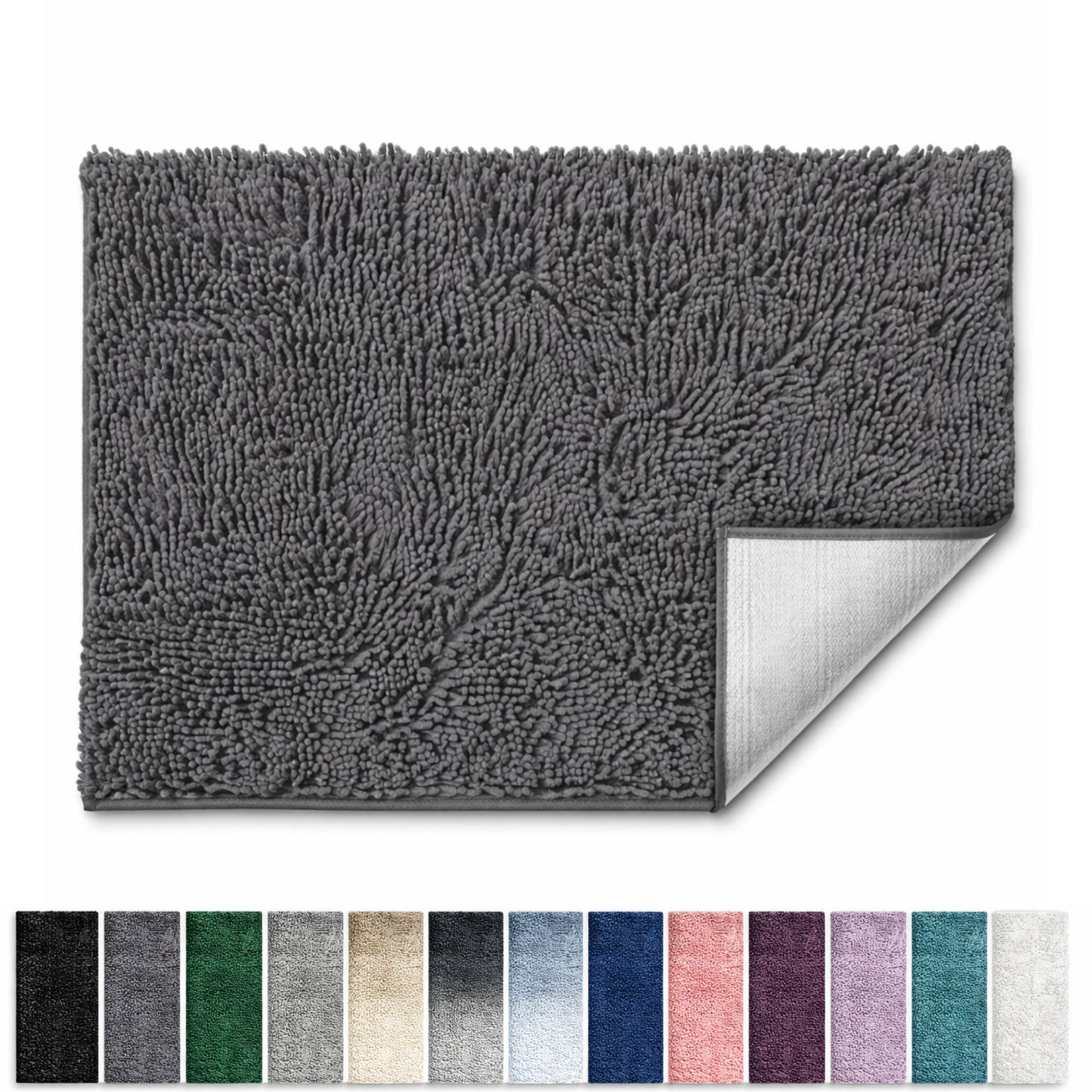 Lammaloe Chenille Bathroom Rugs Non Slip Bath Mat, 26x44 Ultra Absorbent, Bath Mats for Bathroom, Gray