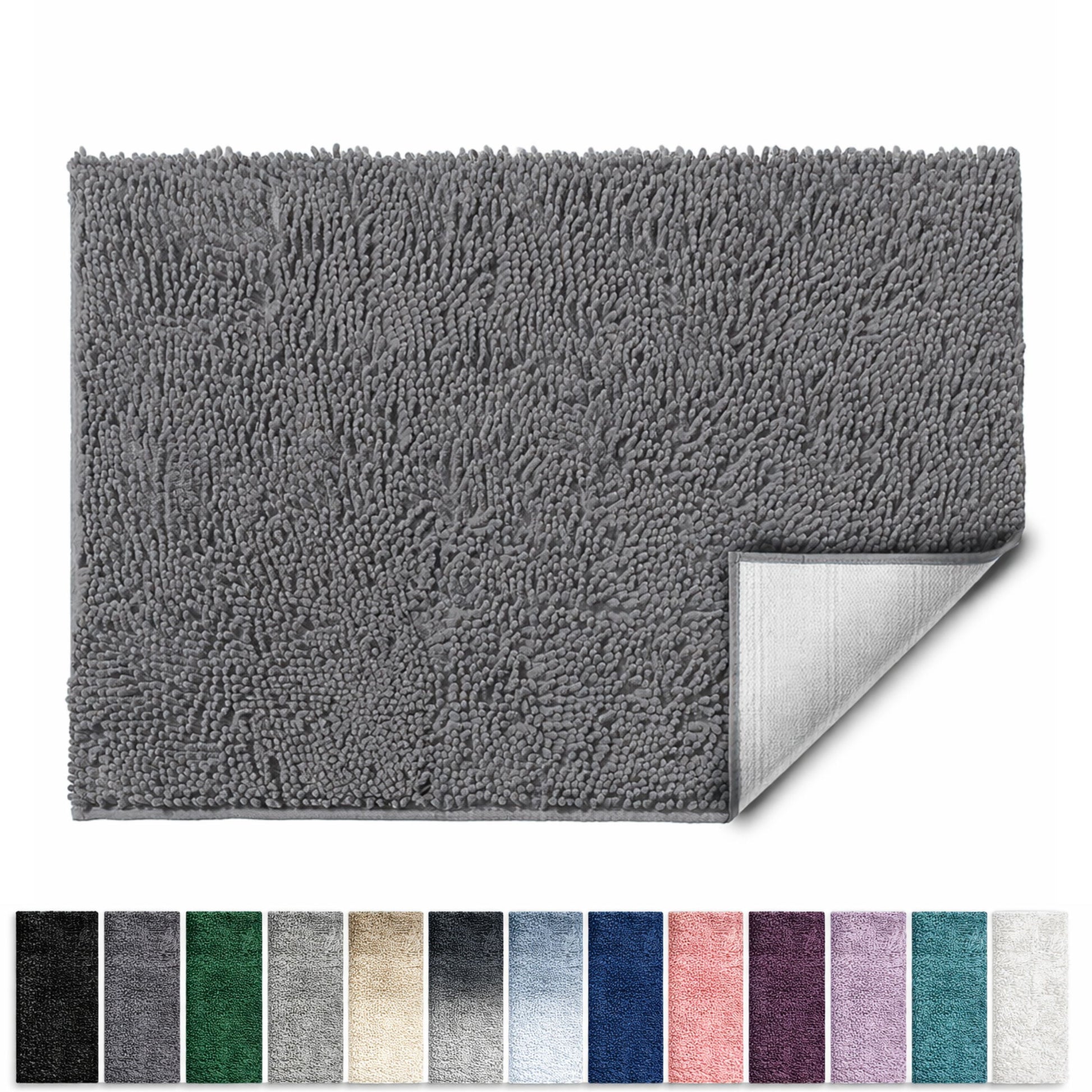 Lammaloe Chenille Bathroom Rugs Non Slip Bath Mat, 26x44 Ultra Absorbent, Bath Mats for Bathroom, Stone Gray