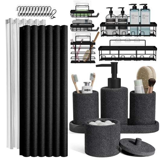 Lammaloe Coal Bathroom Accessories Sets and Shower Caddy for Bathroom Sets with Shower Curtain Sets for Bathroom Decor with Toothbrush Holder