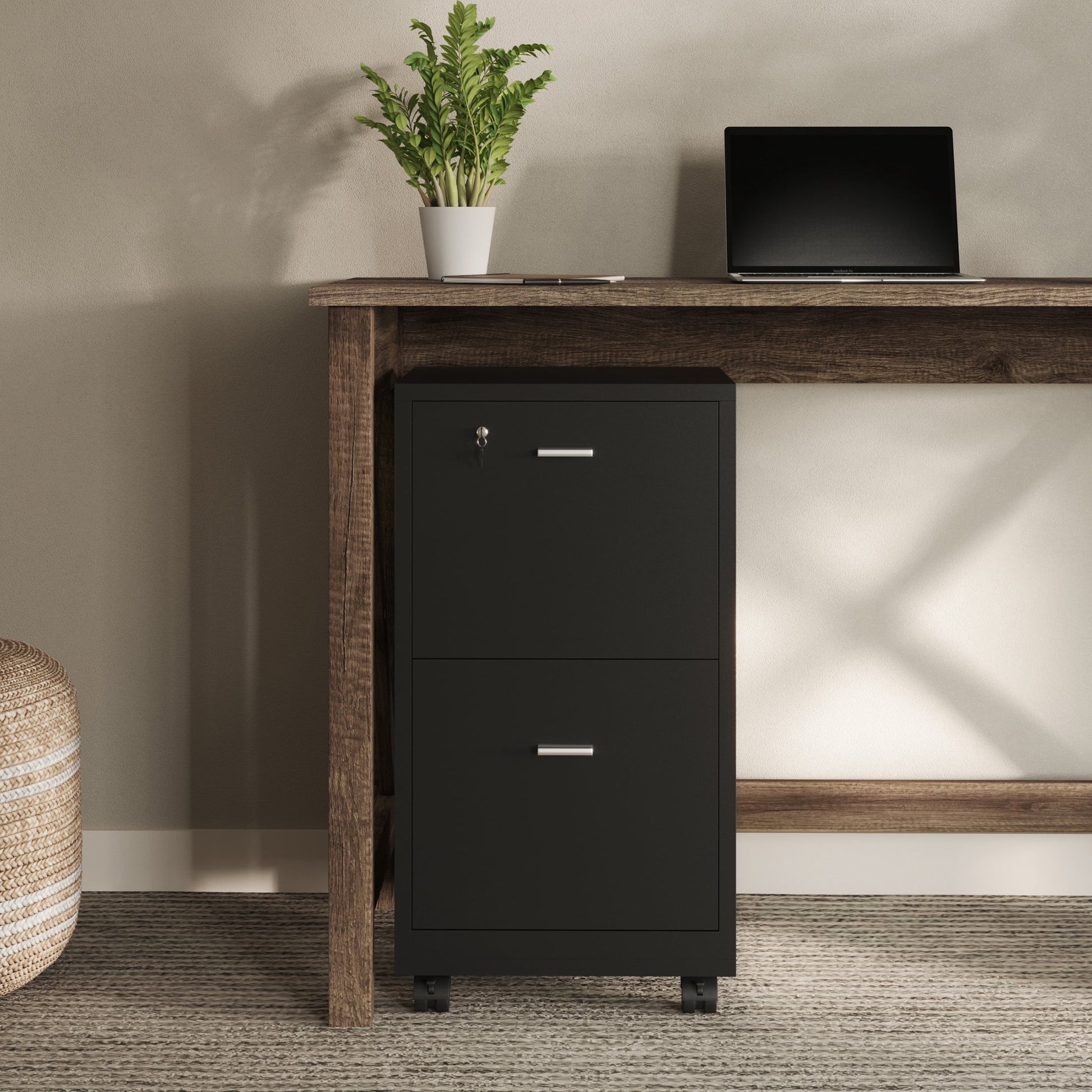 Lavish Home Archivador de 2 Cajones con Cerradura y Ruedas Giratorias (Negro)