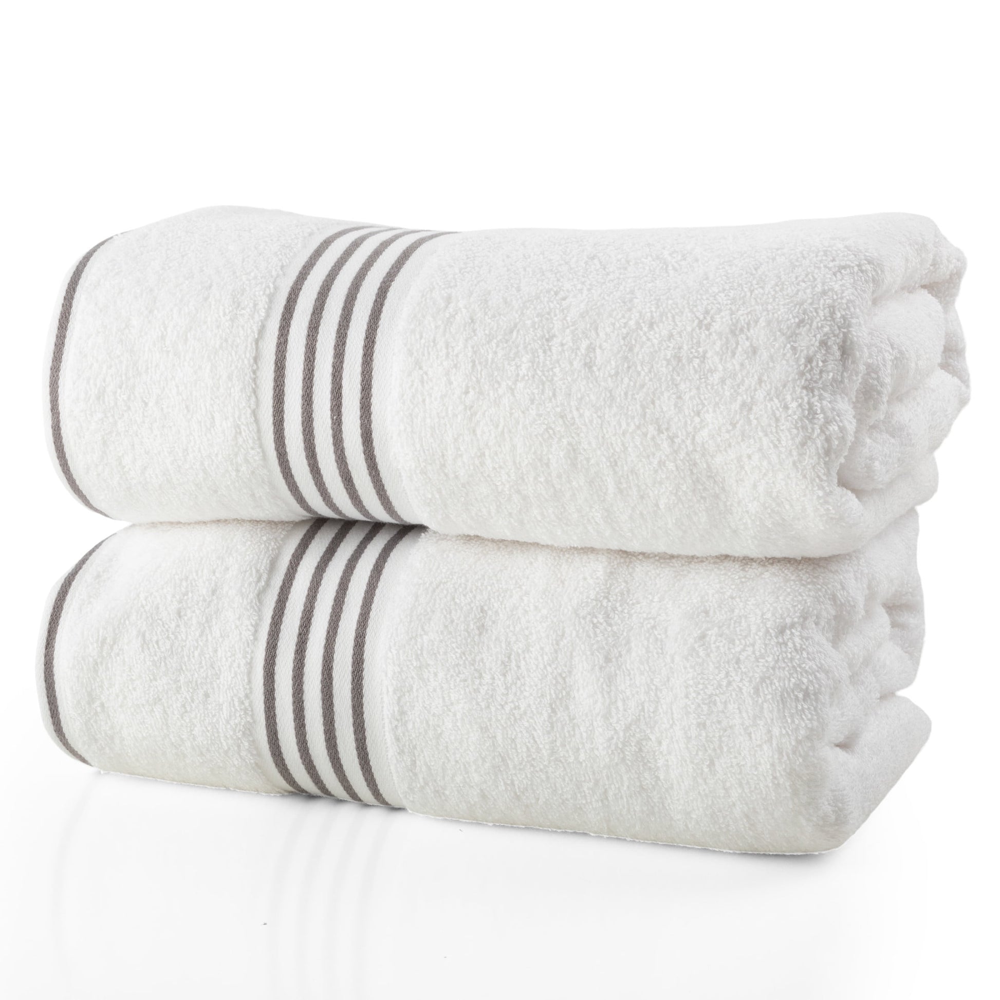 Lavish Home 35x70 Bath Towels - 2PC Quick Dry Cotton Towel Set, White/Gray