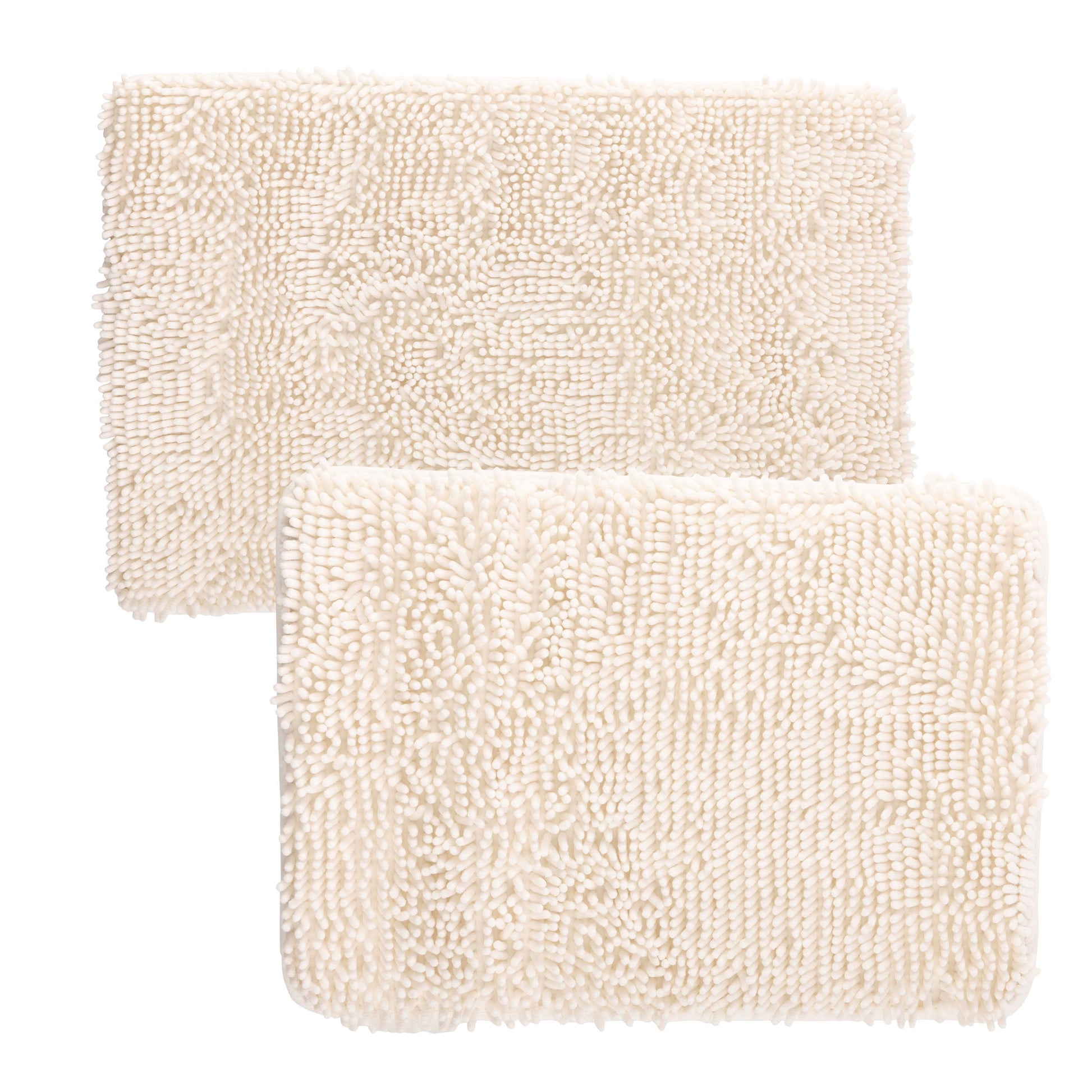 Lavish Home Set of 2 Bathroom Rugs â€“ Chenille Memory Foam Bath Mats, White
