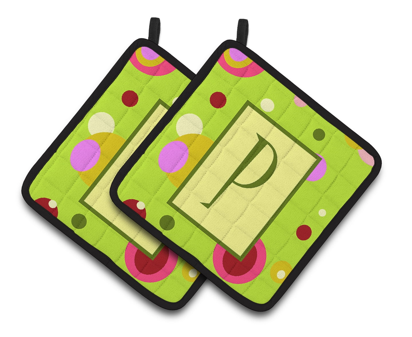 Letter P Monogram - Lime Green Pair of Pot Holders