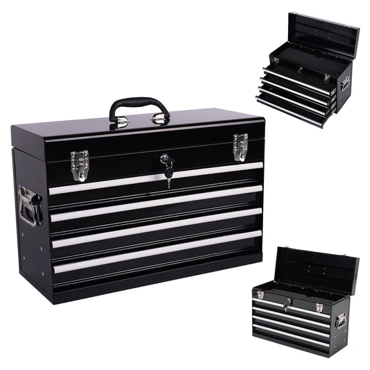 Leumius 21" Metal Tool Box with 4 Drawers,Small Tool Chest with EVA Liners,Multi-Function Tool Organizer for Garage,Workshop,Black