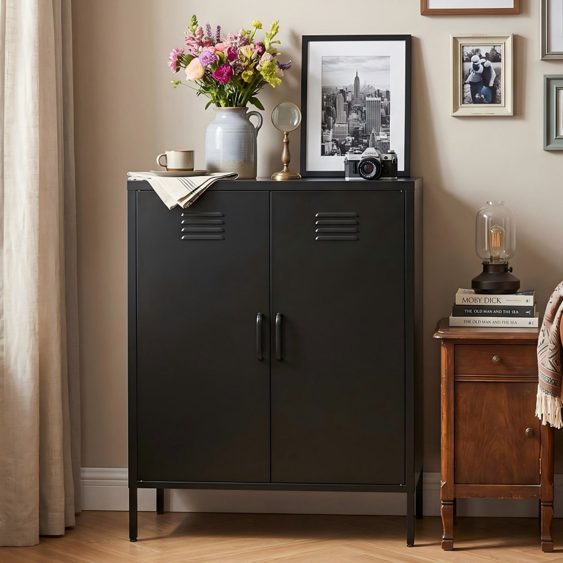 Leumius Metal Sideboard Buffet Cabinet with Storage,40"H Accent Cabinets with Adjustable Shelf,Kitchen Pantry Cabinet for Dining Room,Living Room,Black