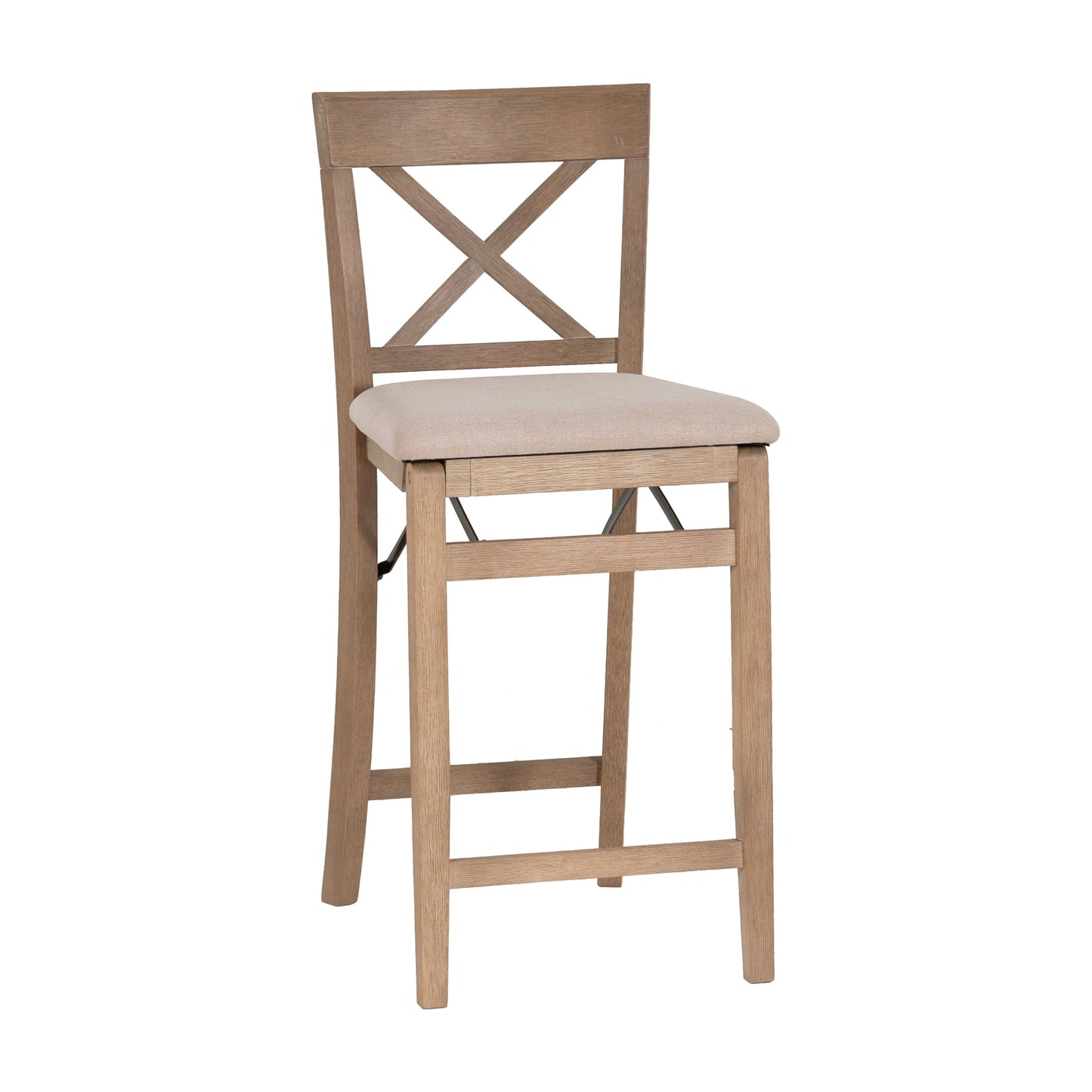 Linon Torino Banco de Mostrador de Madera Plegable para Interiores de Respaldo Medio de 24", Gris Lavado/beige