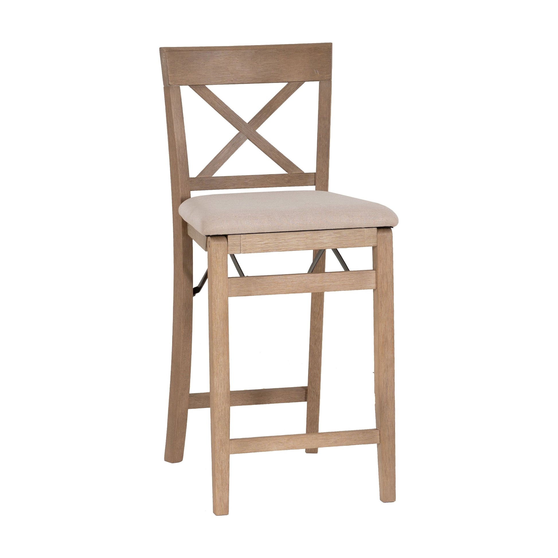 Linon Torino Banco de Mostrador de Madera Plegable para Interiores de Respaldo Medio de 24", Gris Lavado/beige