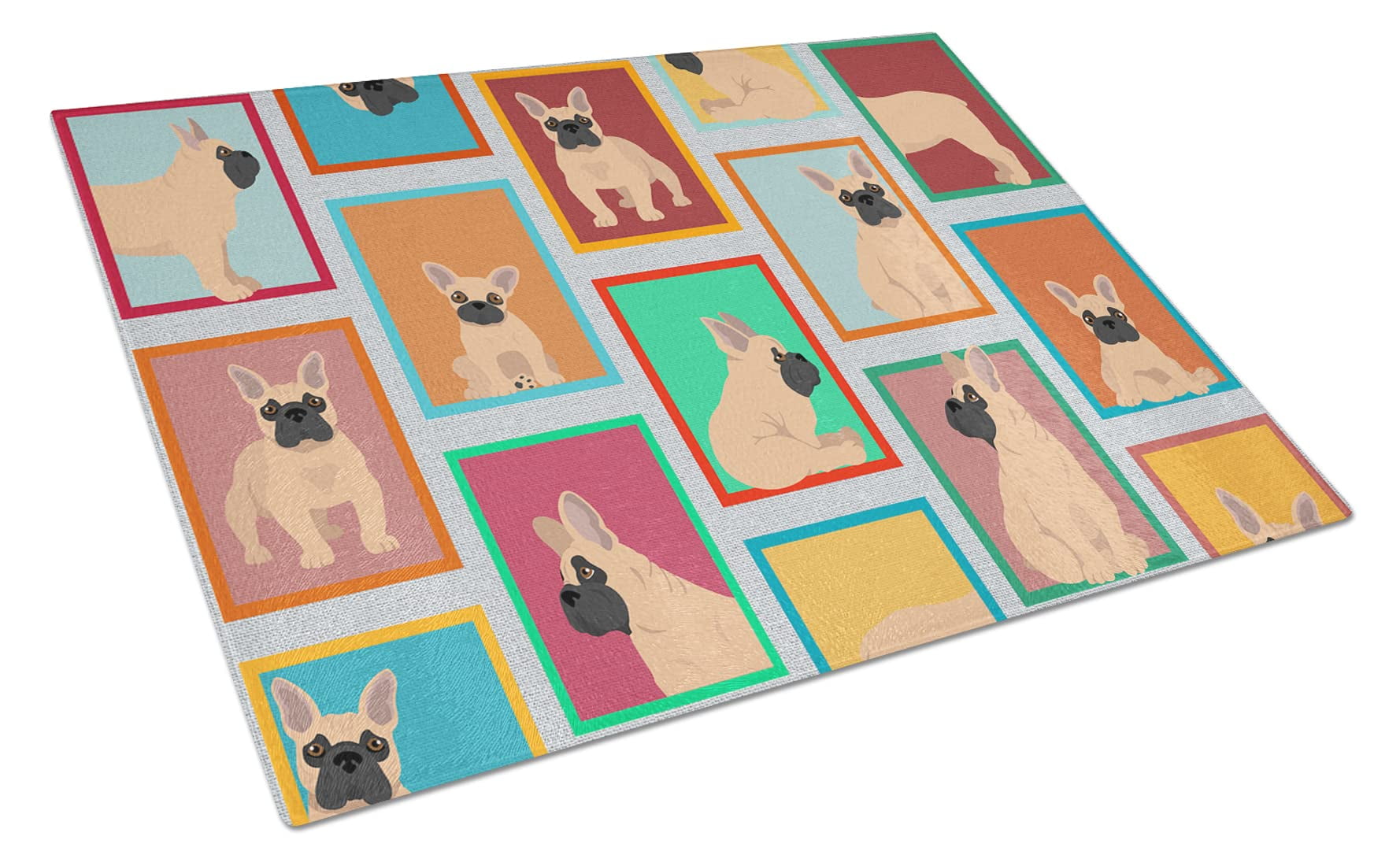 Lots of Fawn French Bulldog Glass Cutting Board Large 12 in x 15 in