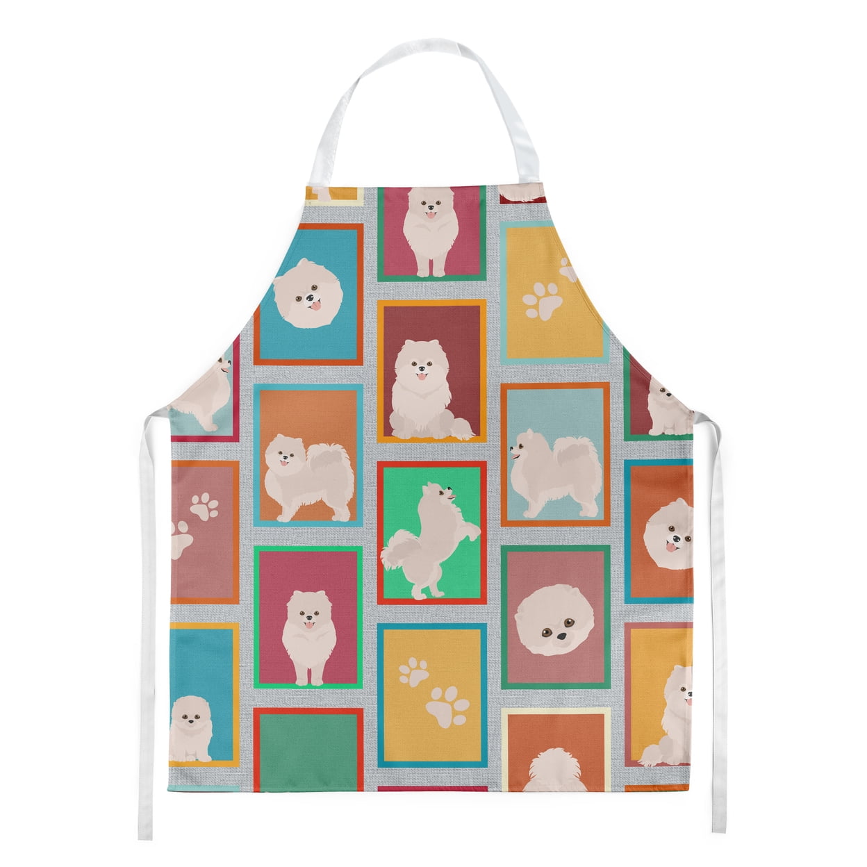 Lots of White Pomeranian Apron 27 in x 30 in