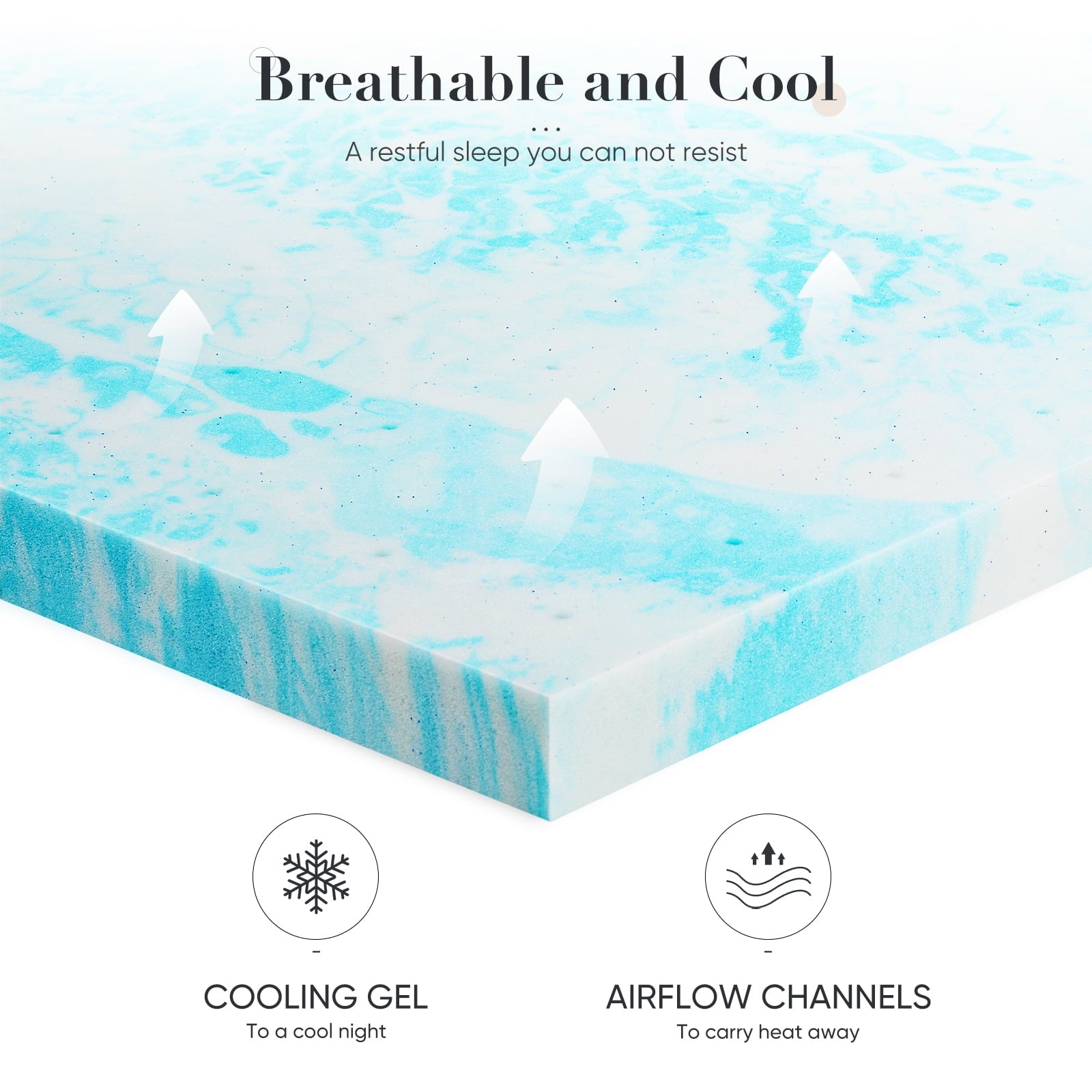 MAYEERTY 2" Cooling Gel Memory Foam Mattress Topper - Full, Back Pain Relief, Cool Sleep