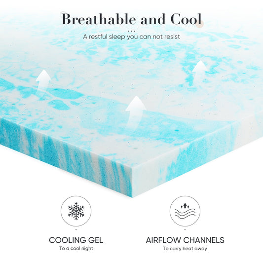 MAYEERTY 2" Cooling Gel Memory Foam Mattress Topper - Full, Back Pain Relief, Cool Sleep