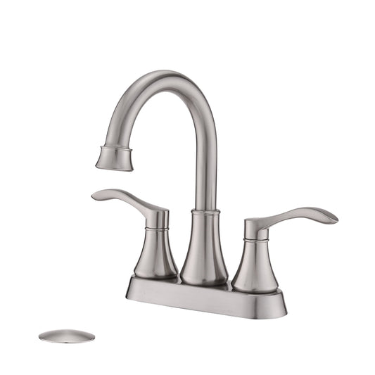 MAYEERTY 4"Centerset Bathroom Faucet with 360Â° Swivel Spout, Pop-Up Drain & Dual Handles, Brushed Nickel