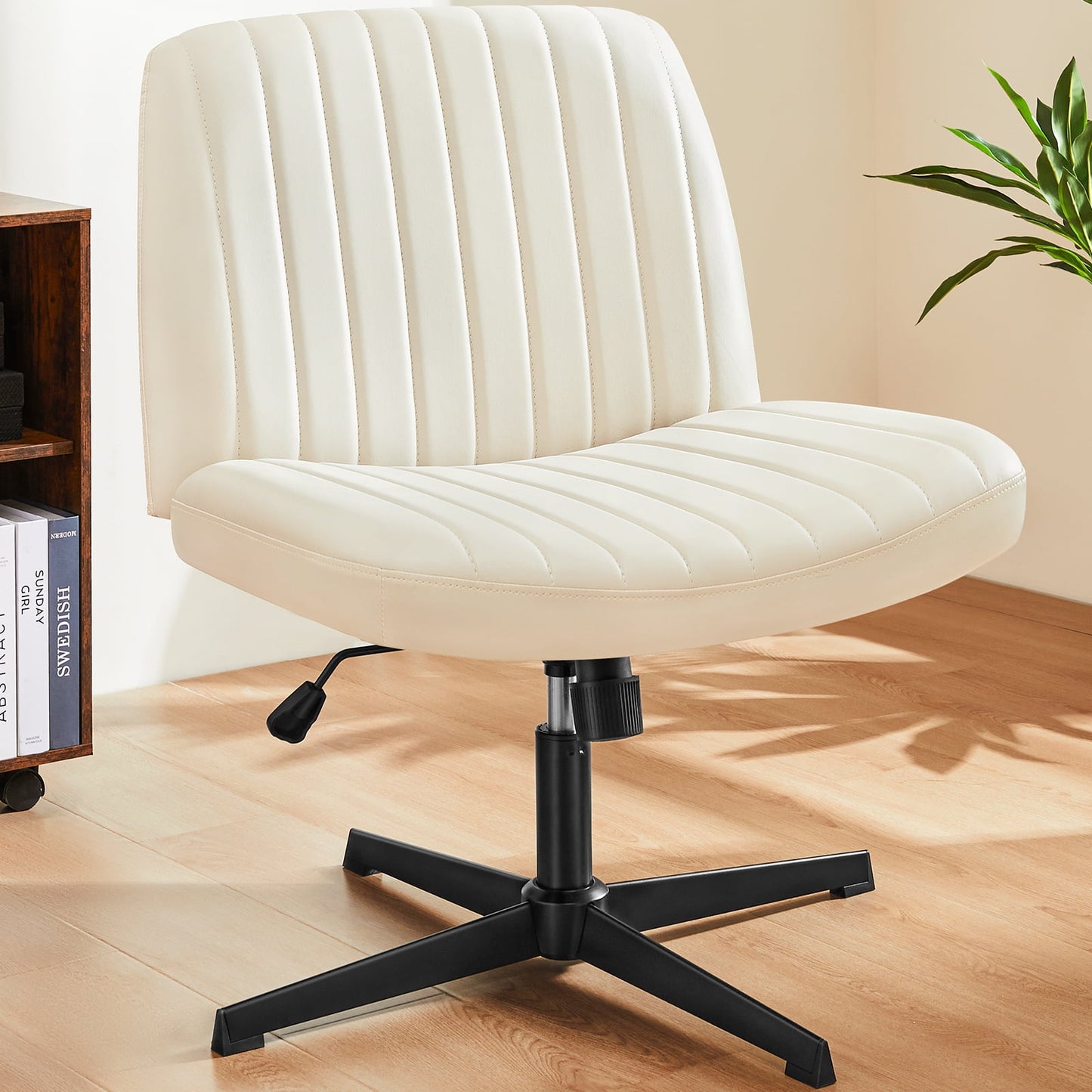 MAYEERTY Armless Criss Cross Chair Office Chair Vanity Chair for Bedroom Officeï¼ŒCream