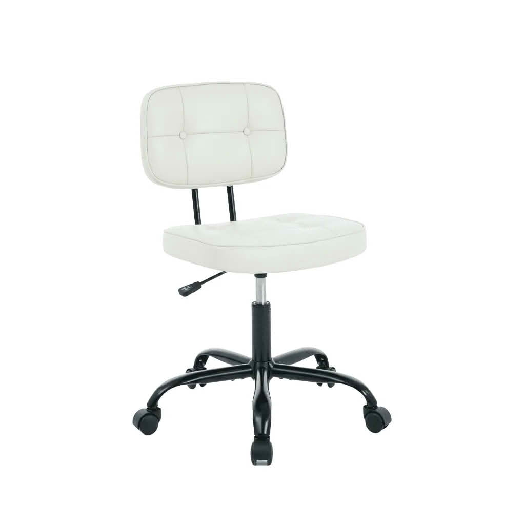 MAYEERTY Armless PU Leather Office Chair, Thickened Cushion Roller Chair for Small Home Spaces