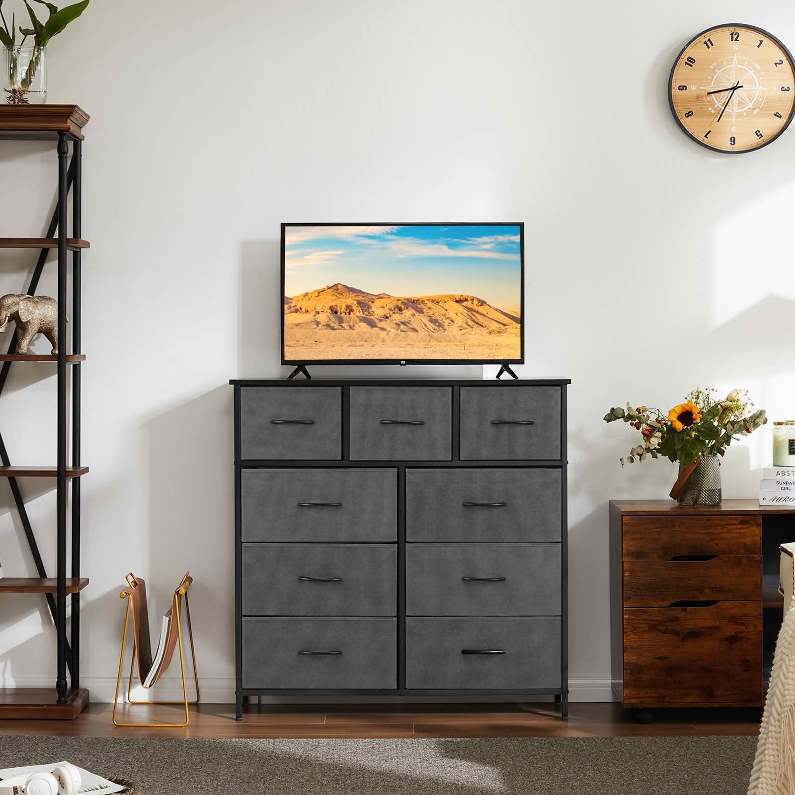 MAYEERTY Fabric Dresser with 9 Drawers for Storage and Organization, 39.4in Chest of Dresser, Gray