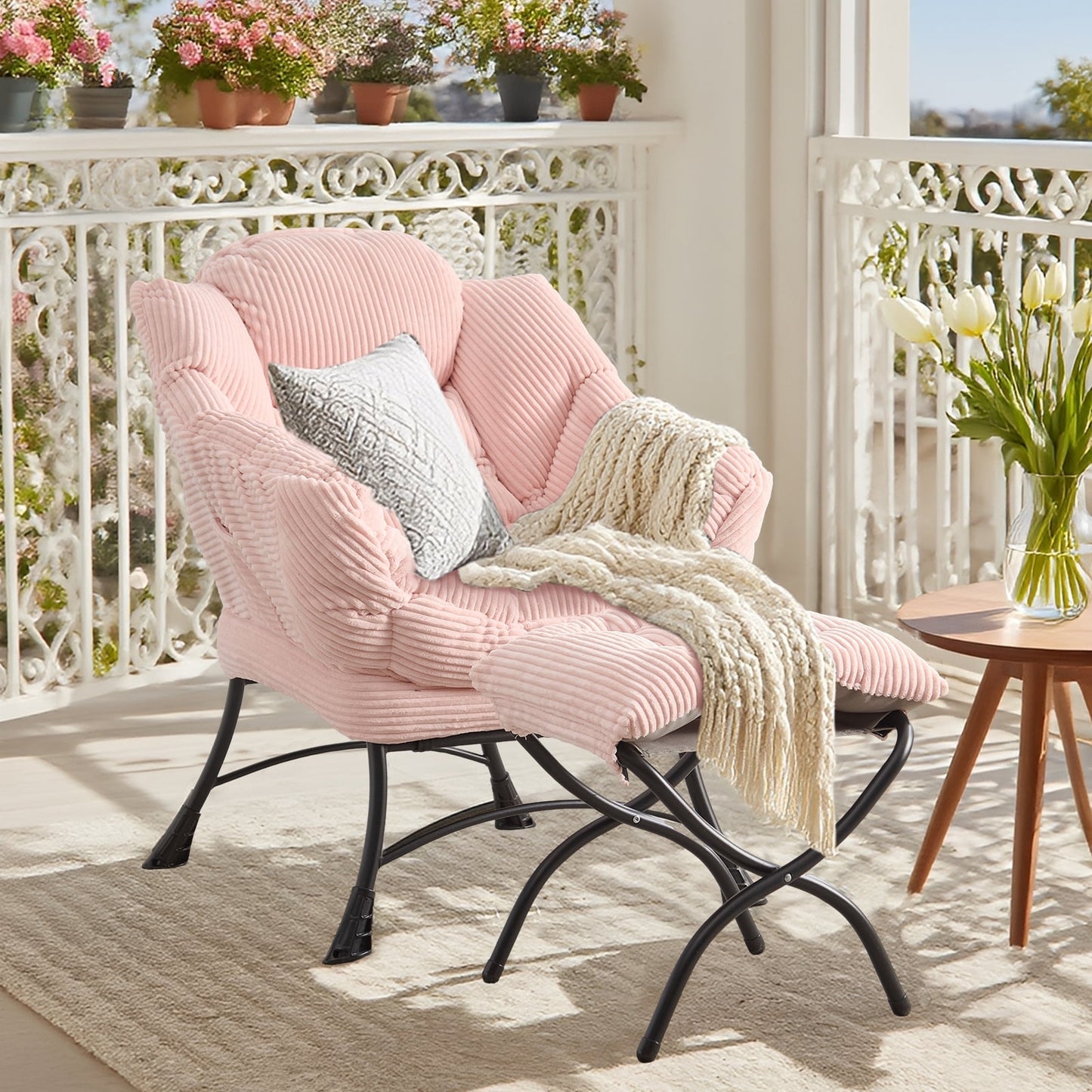 MOONMISS Accent Chair with Ottoman,with Armrests and Side Pocketsã€ Footrest for Living Room,Pink