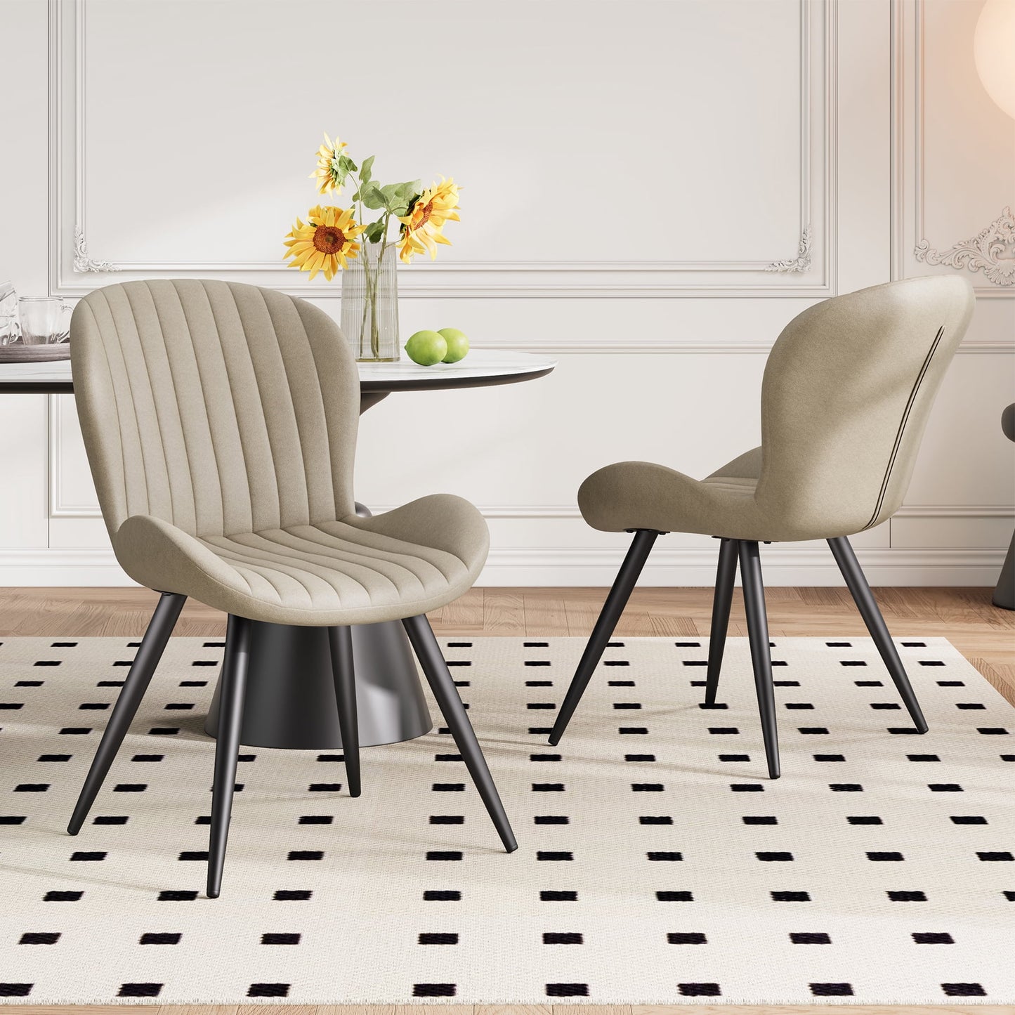 MOONMISS Dining Chairs Set of 2, Upholstered Kitchen Chairs with Backrest and Metal Legs,Beige