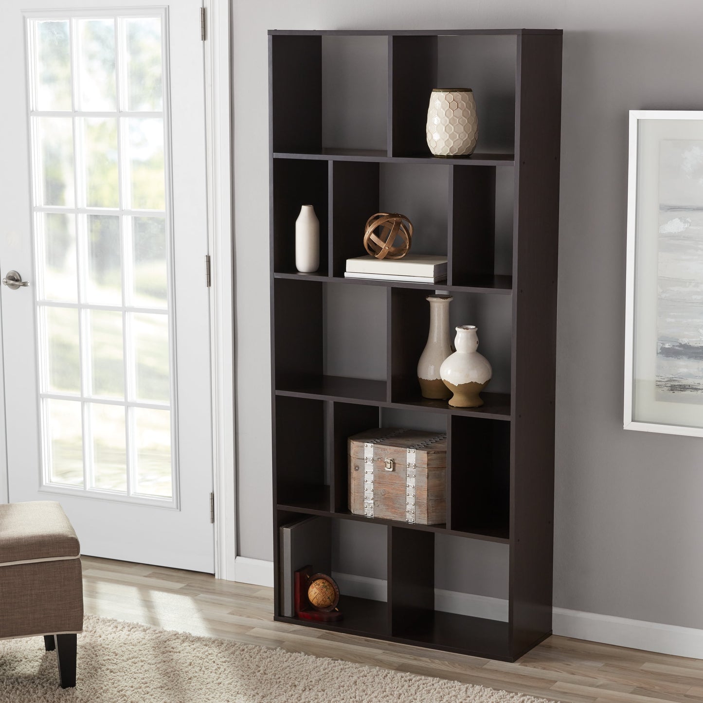 Mainstays Modern 12 Cube Bookcase, Espresso