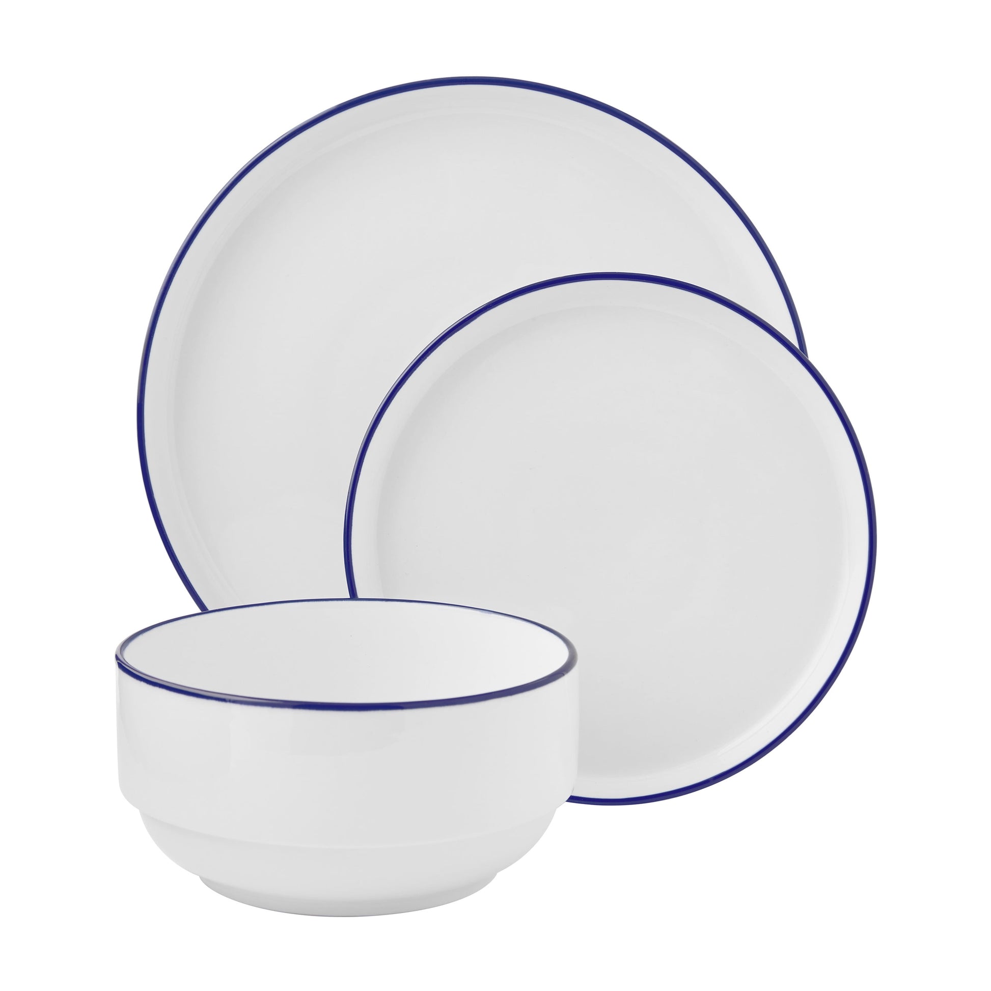 Mainstays Juego de Vajilla de Gres de 12 Piezas Blue Rim