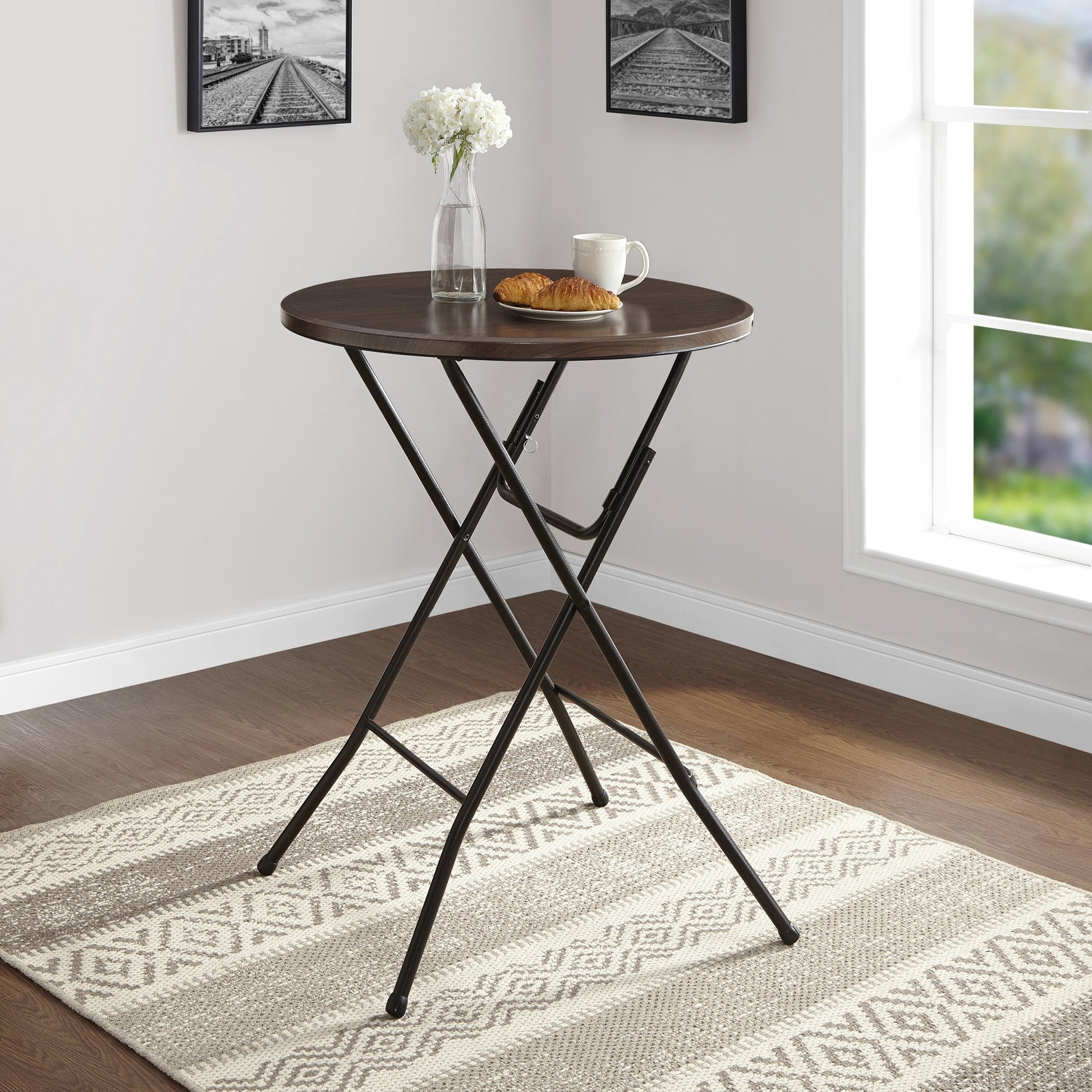 Mainstays 31" Round High-Top Cocktail Folding Table, Walnut