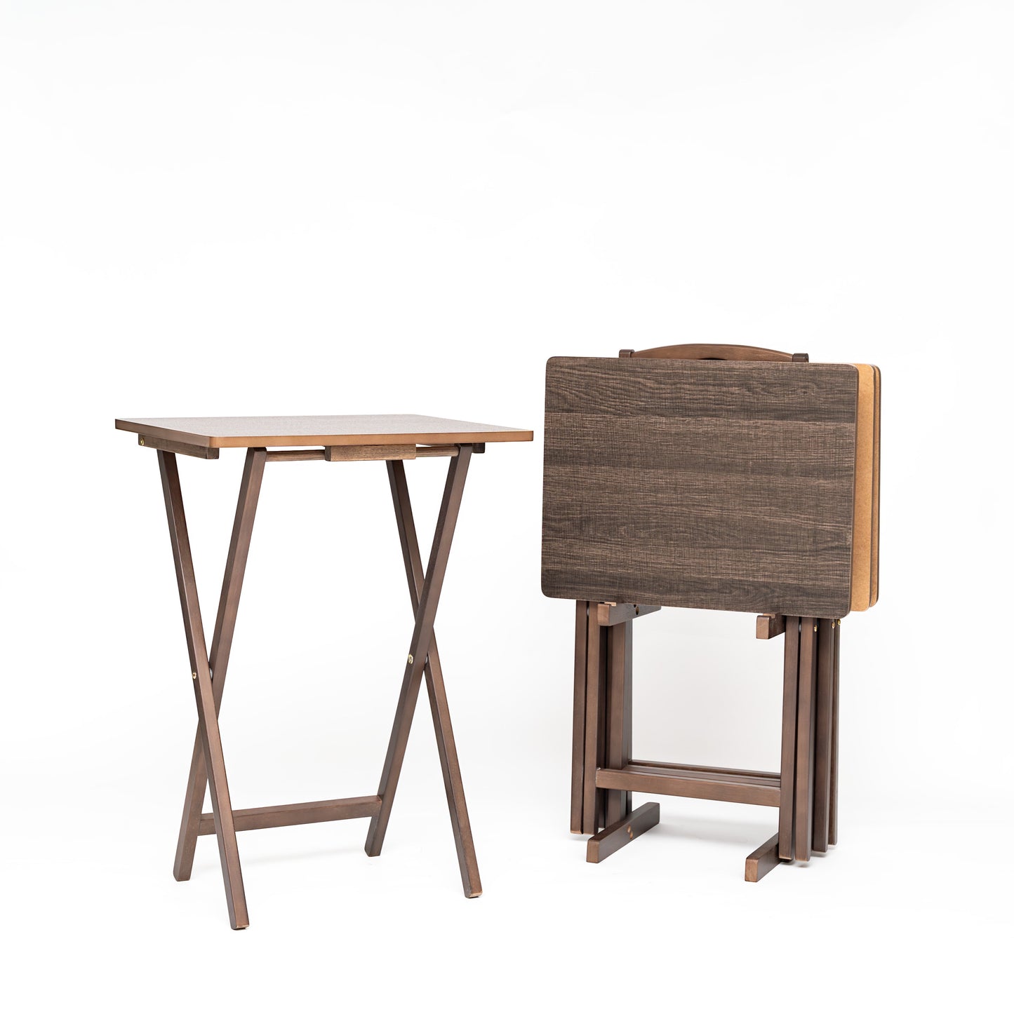 Mainstays 4-Piece Natural Rubberwood Indoor Folding TV Tray Table Set with Storage Rack