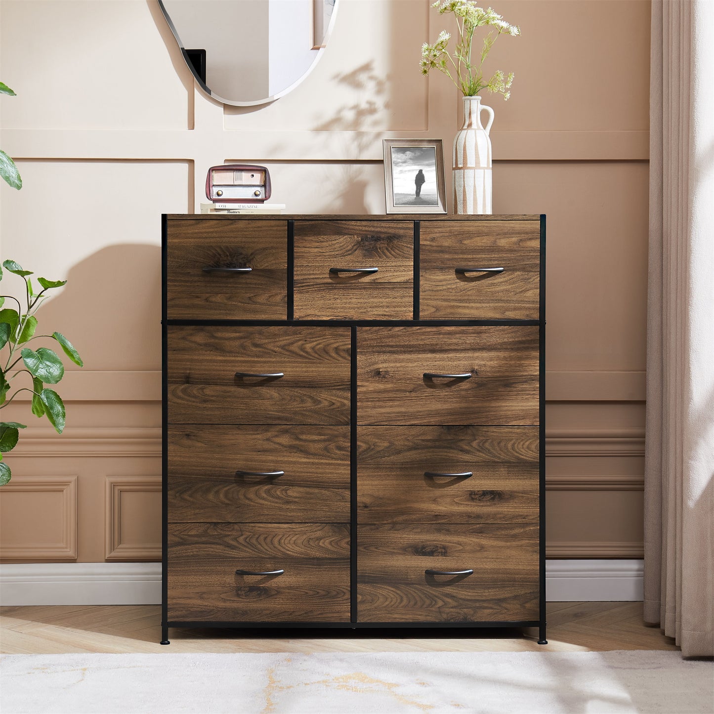 Mainstays 9 Drawer Fabric Dresser for Bedroom 40" Wide x 45" Tall, Brown