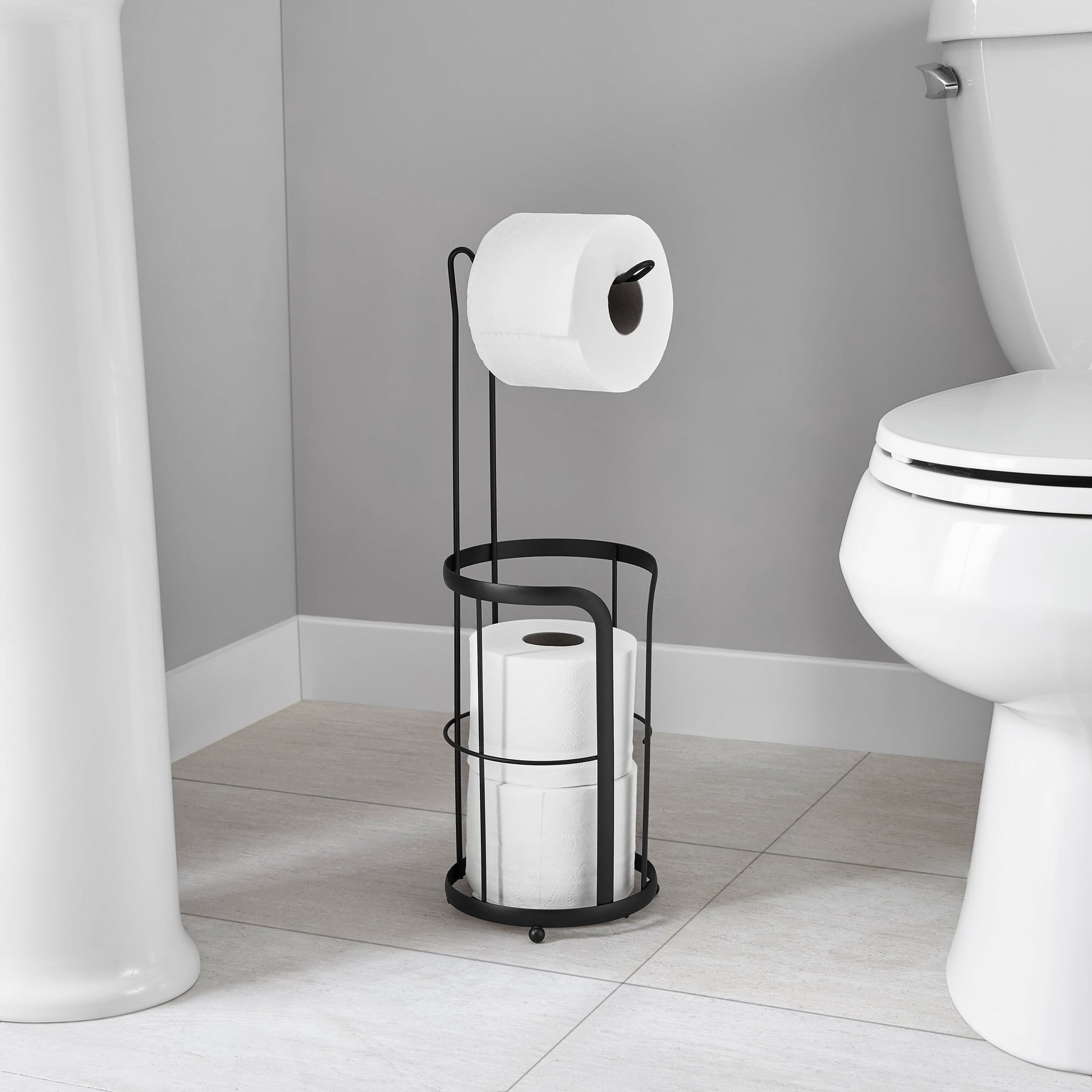 Mainstays Portarrollos de Papel HigiÃ©nico Independiente con Reserva para Rollo, Negro Mate
