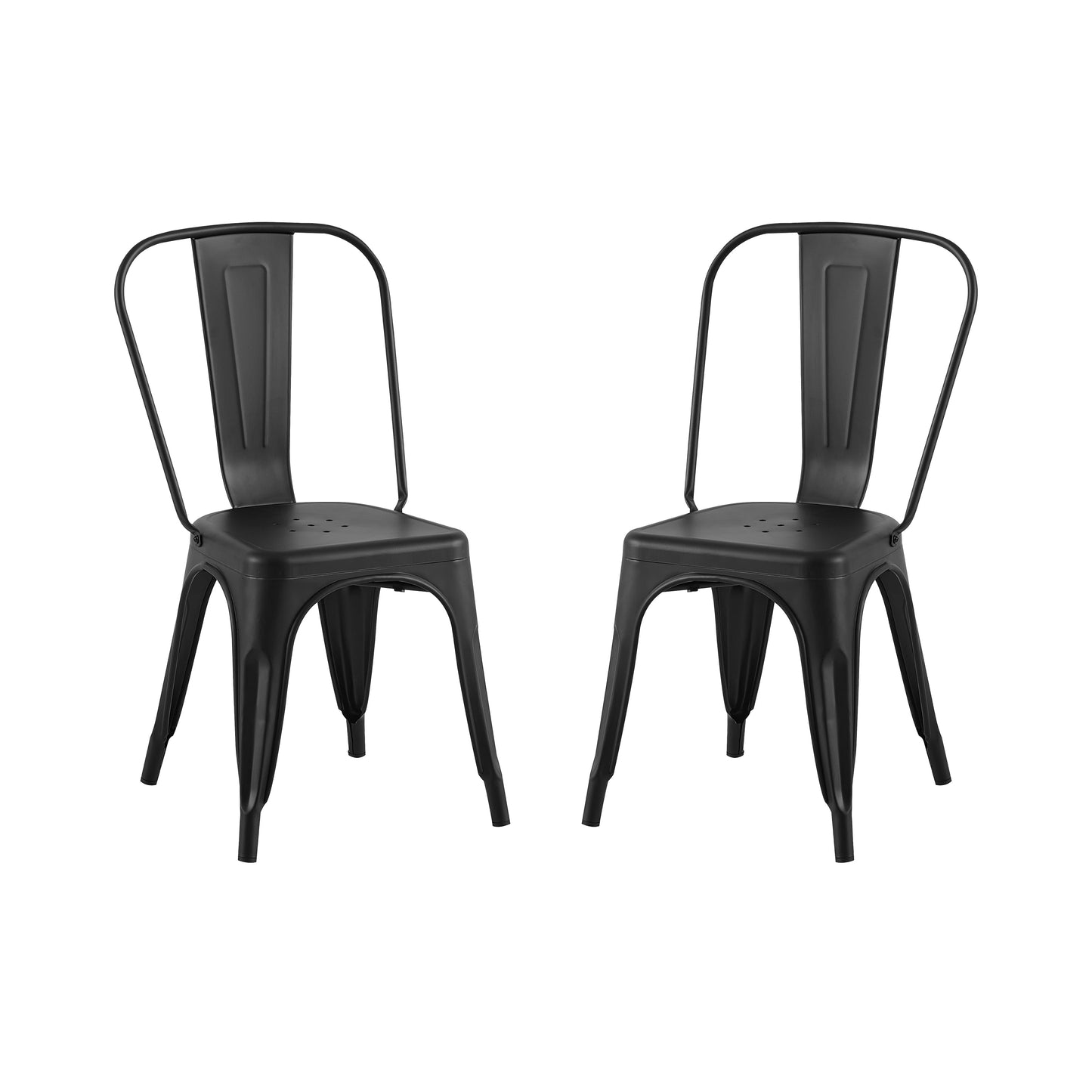 Matte Black Industrial Metal Dining Chairs 18 Inch Seat Height Stackable, Set of 2