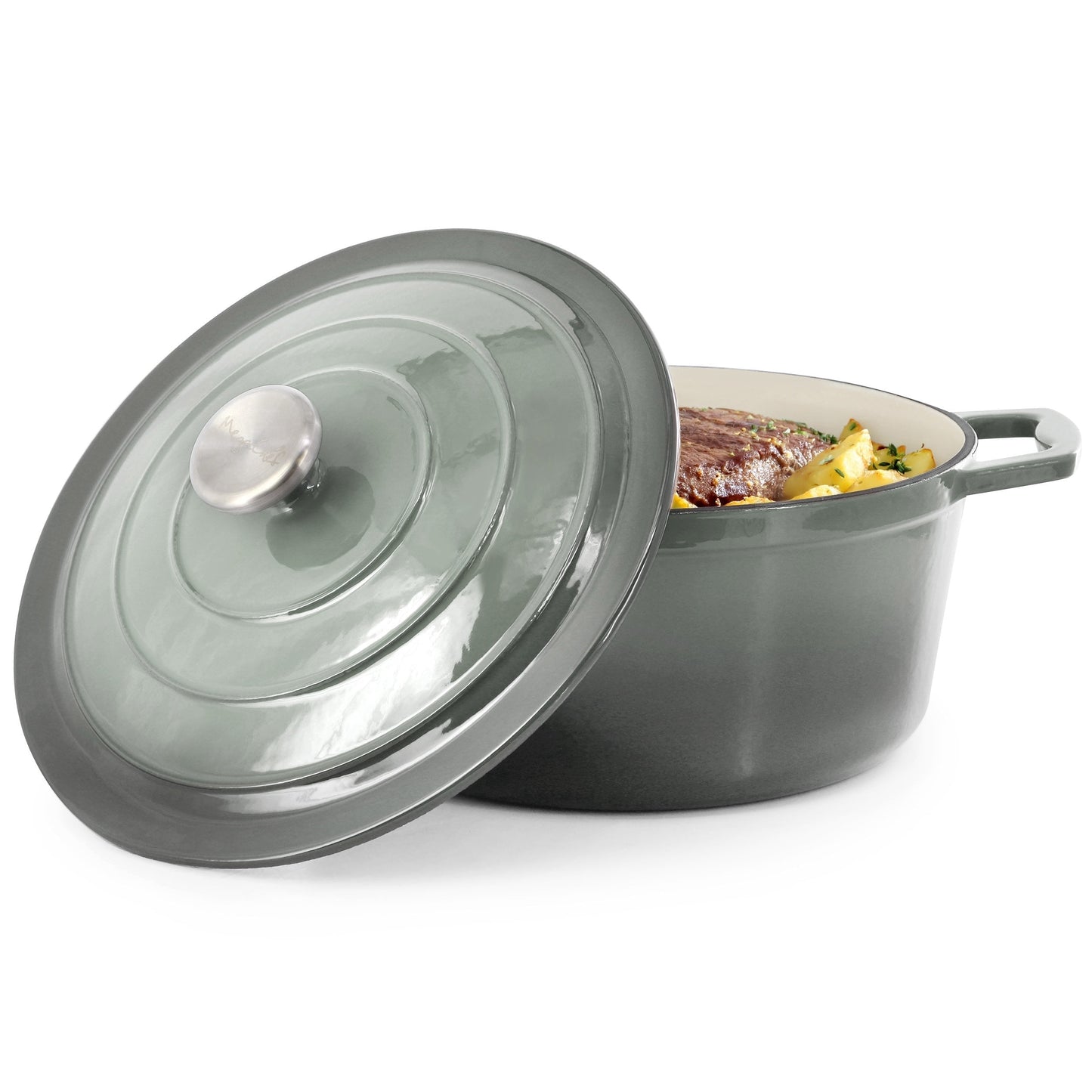 MegaChef 5 Quarts Round Enameled Cast Iron Casserole with Lid in Gradient Gray