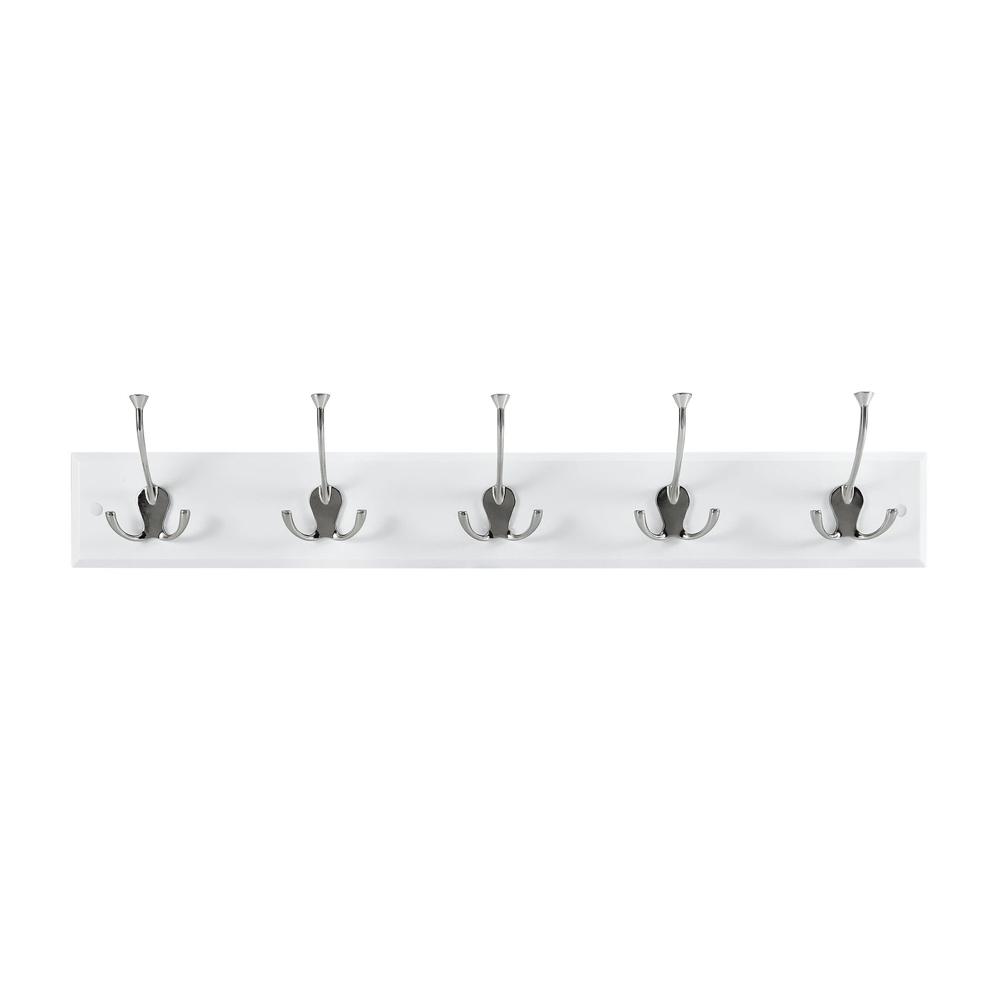 Melannco 27X5 Inch Wall Mount MDF Coat Rack With 5 Silver Metal  Hooks White