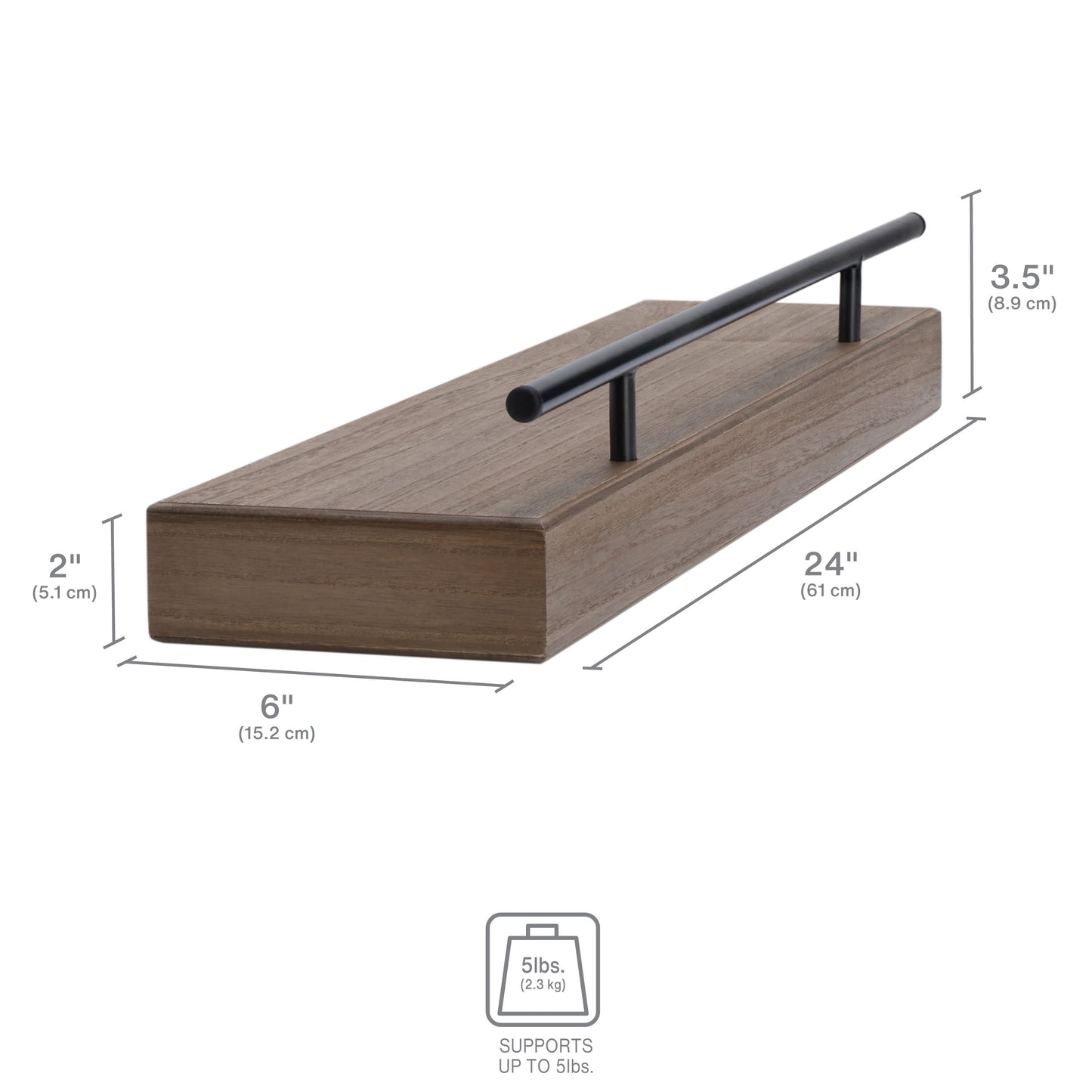 Melannco Hotel Essentials 24 Inch Natural MDF Shelves with Metal Rail Brown