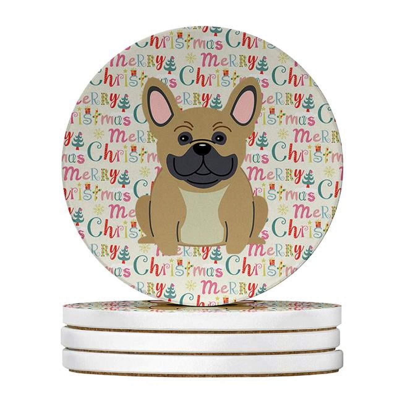 Merry Christmas French Bulldog Cream Large Sandstone Coasters Pack of 4 4 in x 4 in