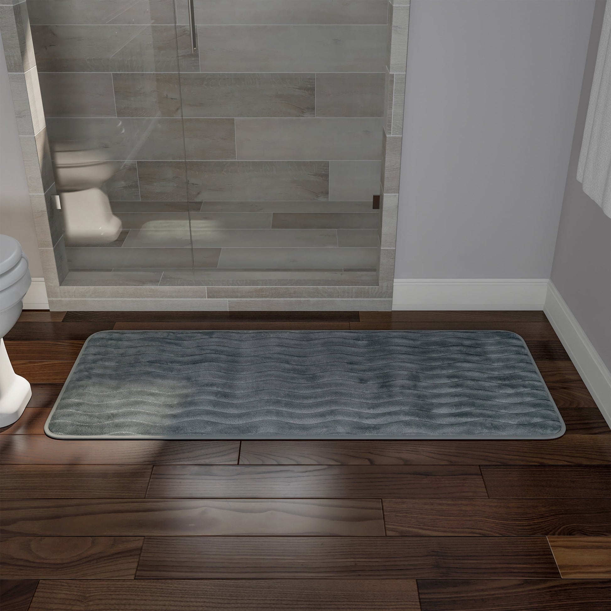 Microfiber Memory Foam Bathmat â€“ Oversized Padded Nonslip Accent Rug for Bathroom, Kitchen, Laundry Room, Wave Pattern by Somerset Home (Platinum)