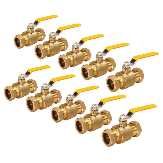 Midline Valve 822234M-10 Premium Brass Full Port Ball Valve, 1/2 in. Compression Connections (10 Pack)