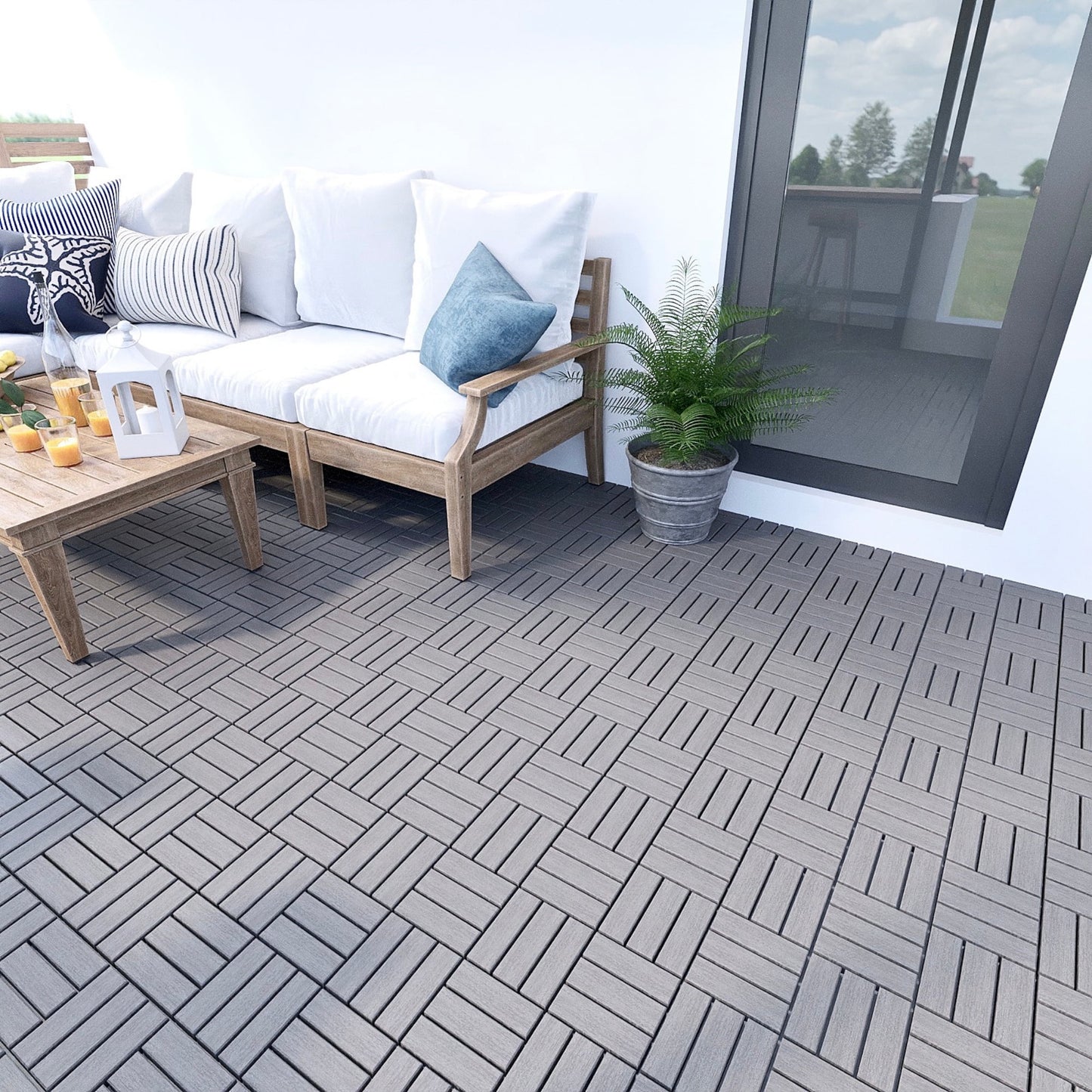 Miniyam 10 Pcs Interlocking Deck Tiles,  12x12 inch, Acacia Solid Wood, for Outdoor Balcony Garden, Brown