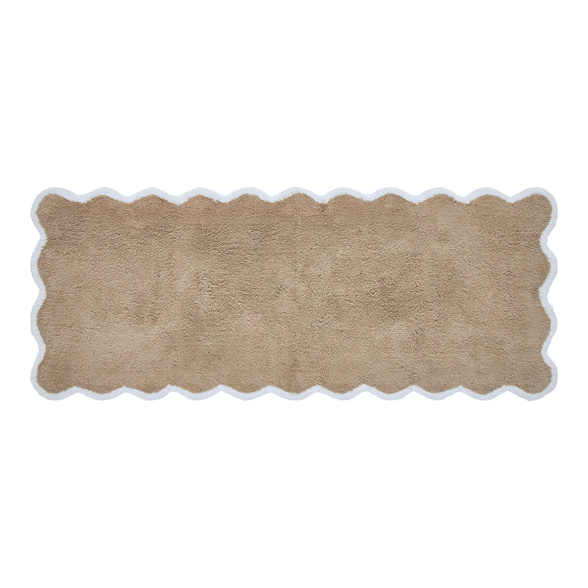 My Texas House Whitney Taupe Scallop Cotton Bath Rug Runner, 24" x 60"