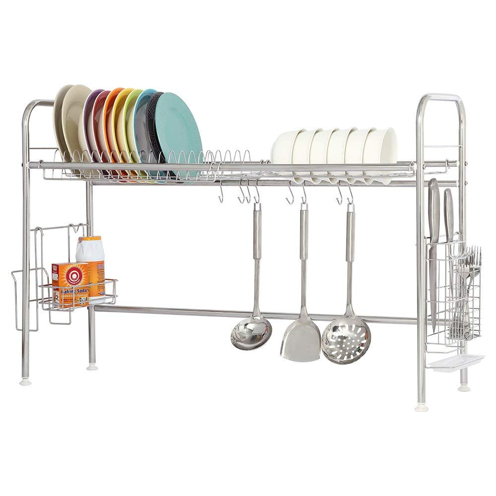 Nex Adjustable 35-37â€ x 9.8â€ x 24.5â€ Dish Rack, Black Stainless Steel