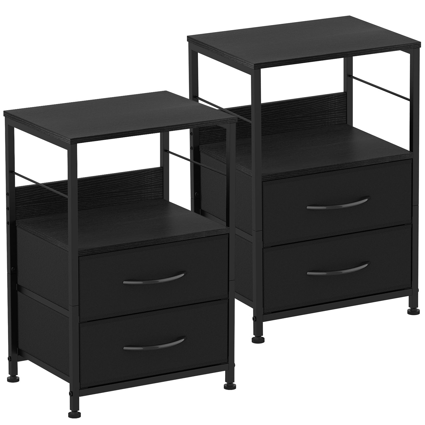 Oumilen Adult Nightstand for Bedroom End Side Table with 2 Drawers and Open Shelf Wood, Black Set of 2