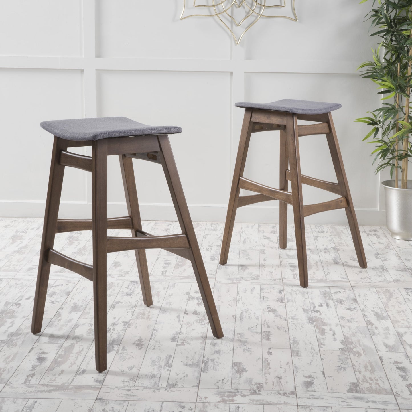 Noble House Evelyn Indoor Fabric Bar Stool, Set of 2, Dark Gray