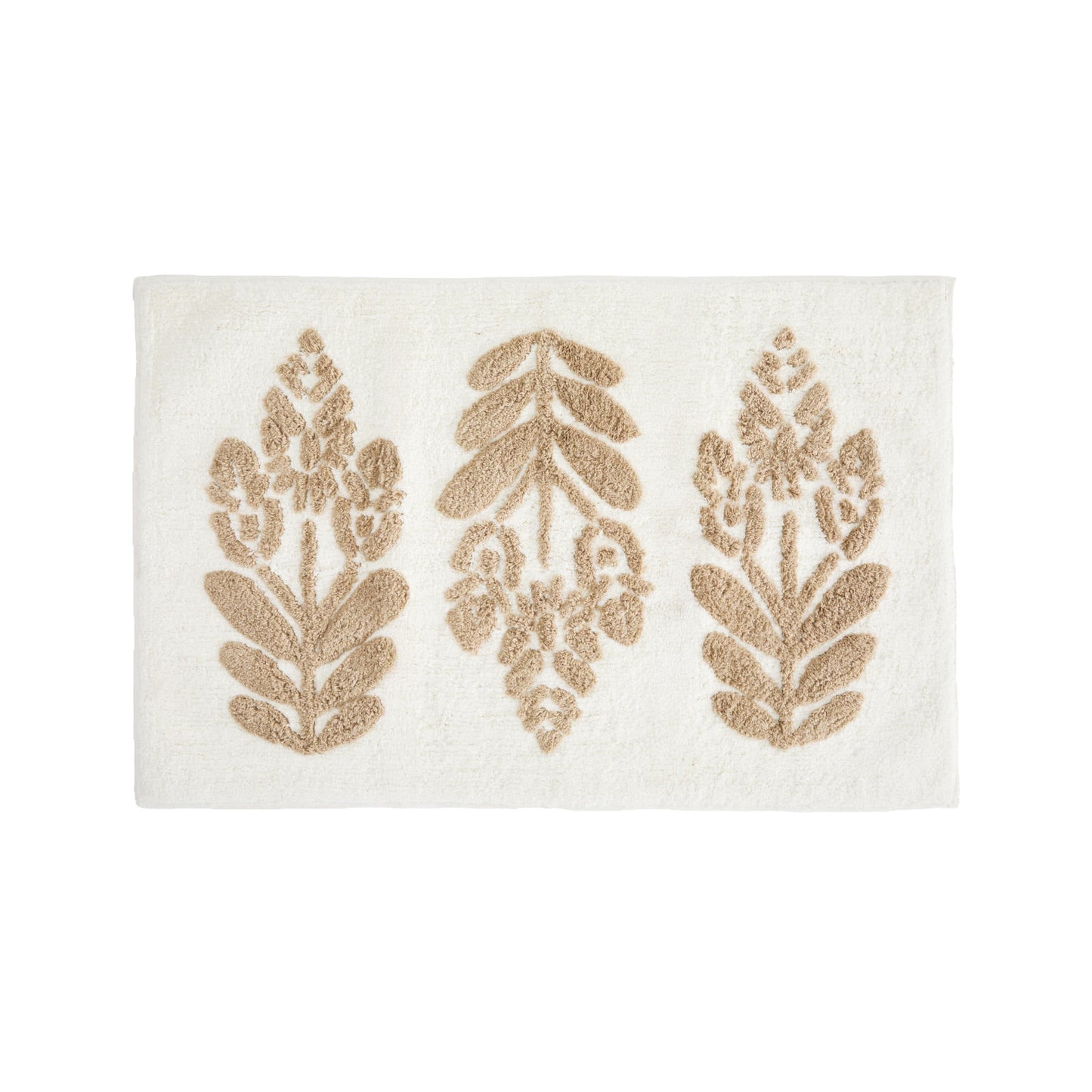 Noble Linens Floral Pattern Cotton Bath Mat, 34 in x 21 in, Folk Leaves Natural