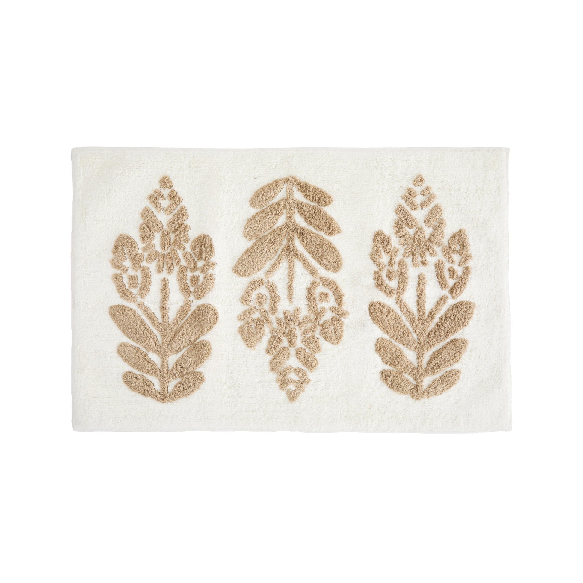 Noble Linens Floral Pattern Cotton Bath Mat, 34 in x 21 in, Folk Leaves Natural