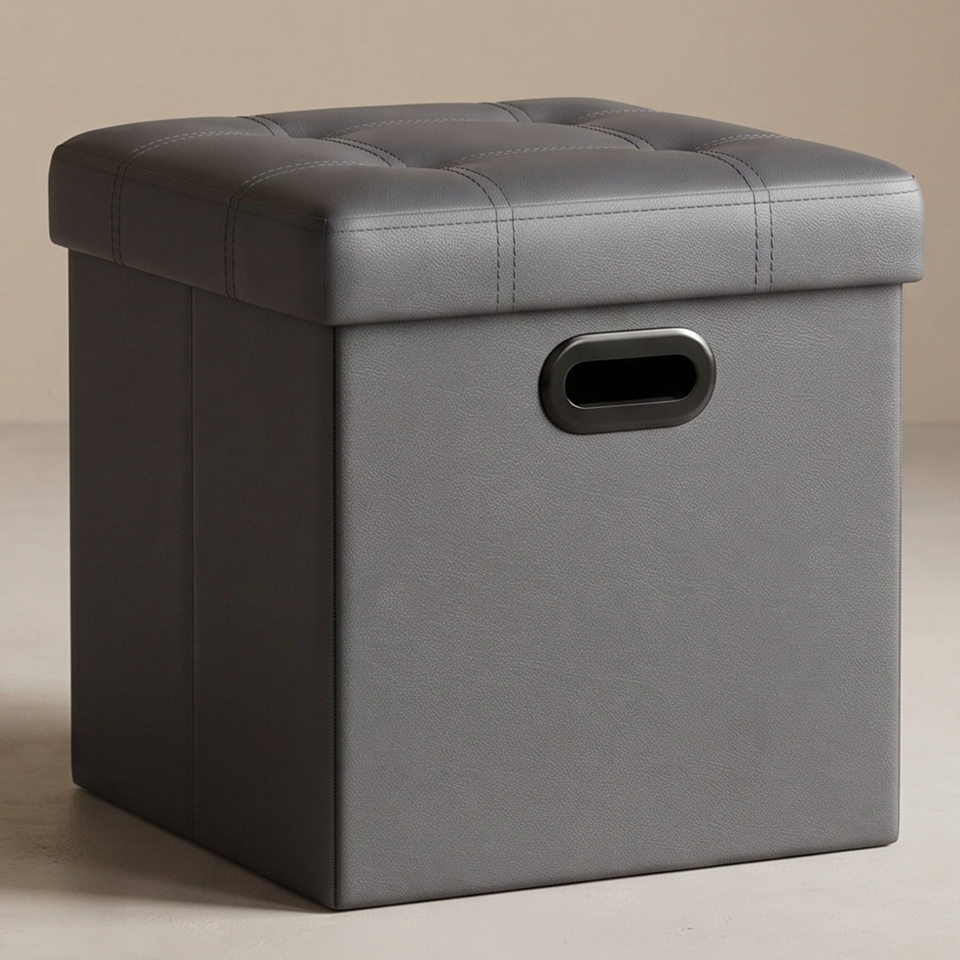 Nordic Hygge 15-Inch Storage Ottoman, Dark Gray Synthetic Leather