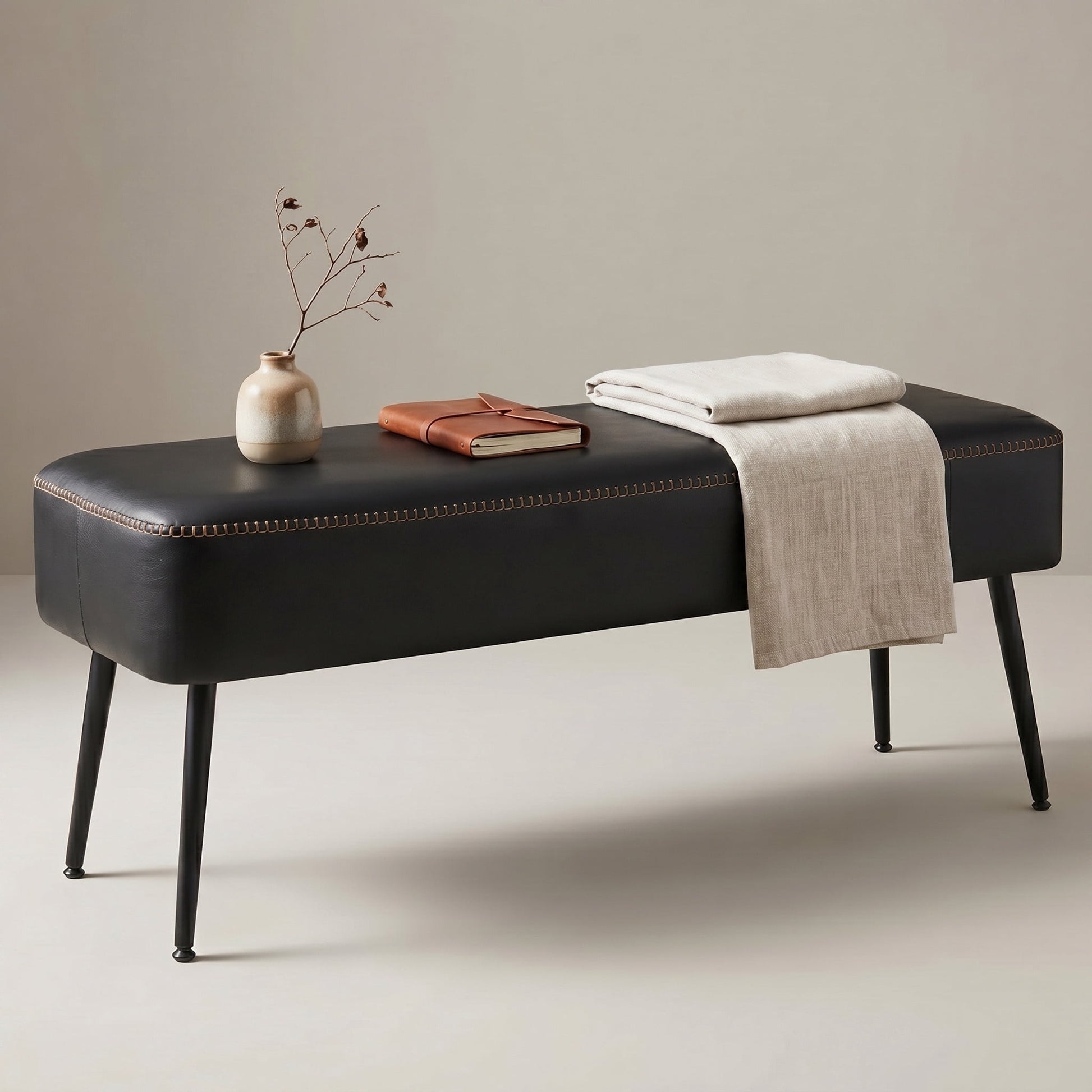 Nordic Hygge Mid-Century Modern Entryway Bench, Black