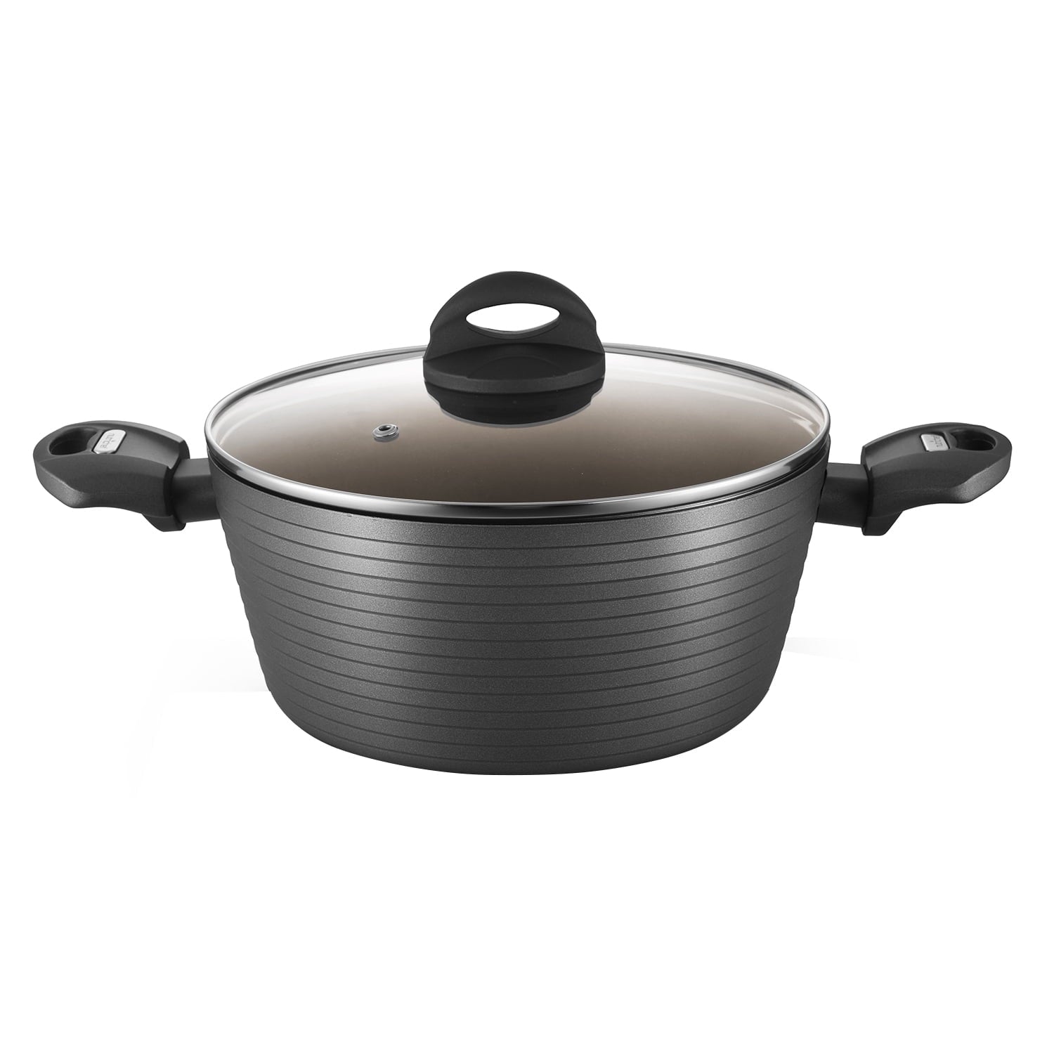 NutriChef Dutch Oven Pot with Lid Non-Stick Cookware with Metallic Ridge Line Pattern, 3.6 Quart Black