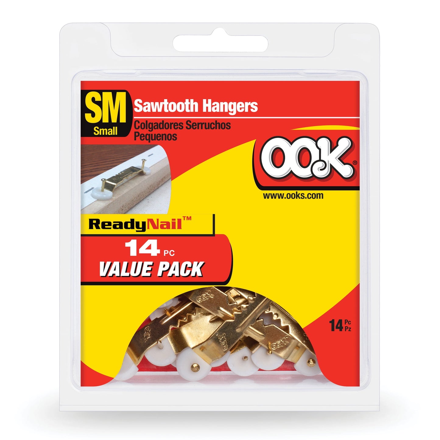 Ook Sawtooth Picture Hangers, Small Mirror Hangers, Steel, Brass Finish, Gold, 14 pack