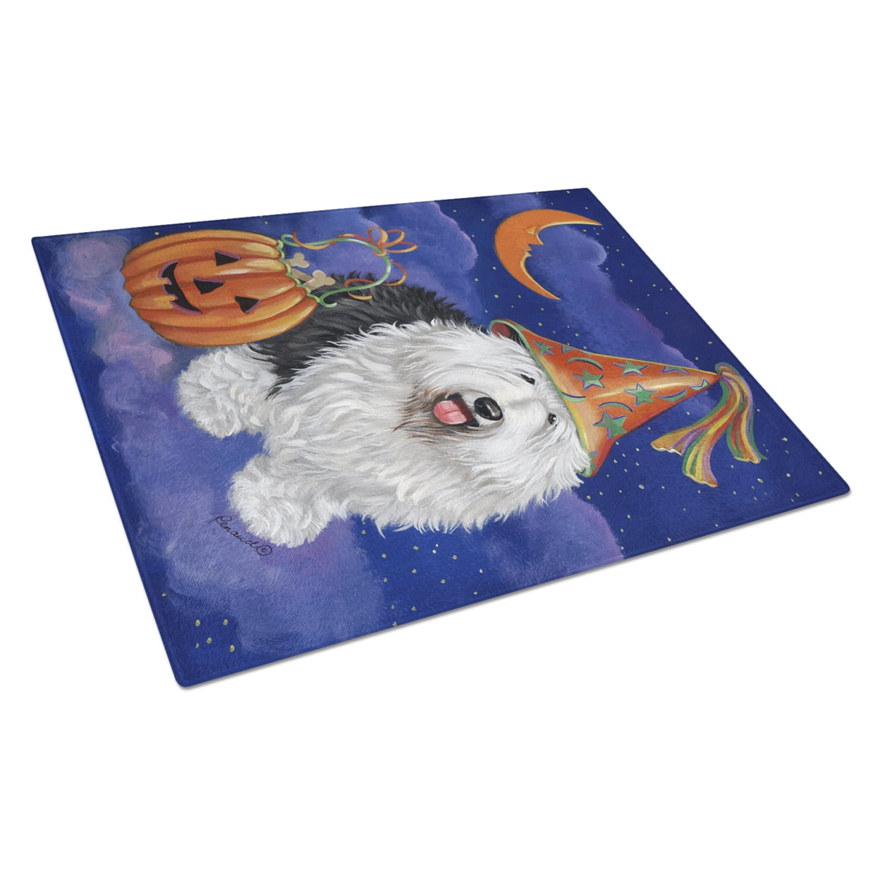 Old English Sheepdog Halloween Glass Cutting Board Large PPP3118LCB